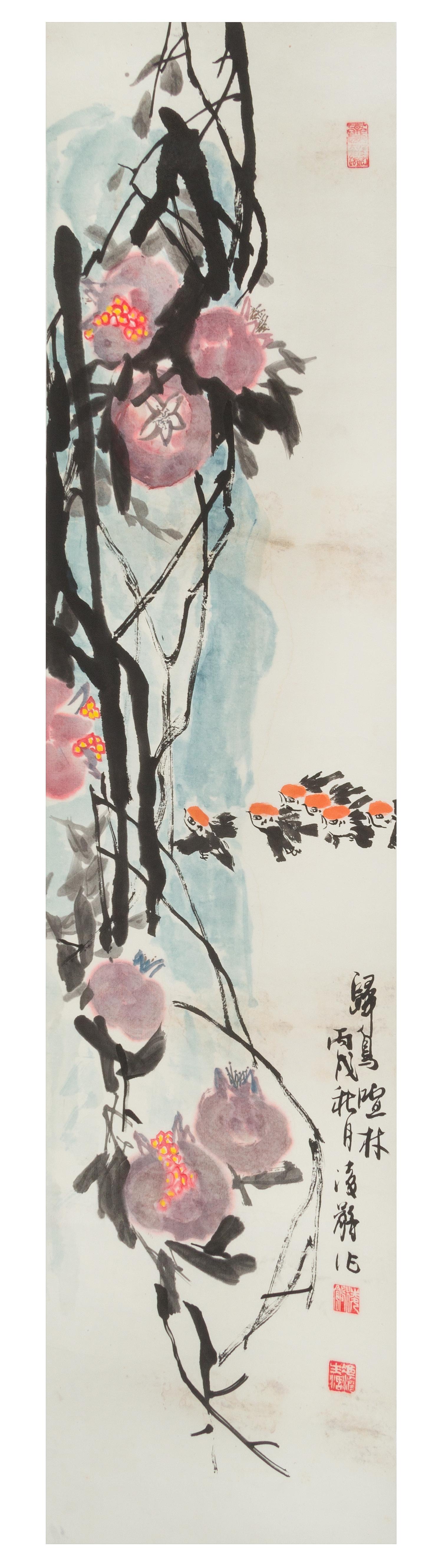 Two Ink and Color Paintings on Paper Scrolls — 20TH CENTURY