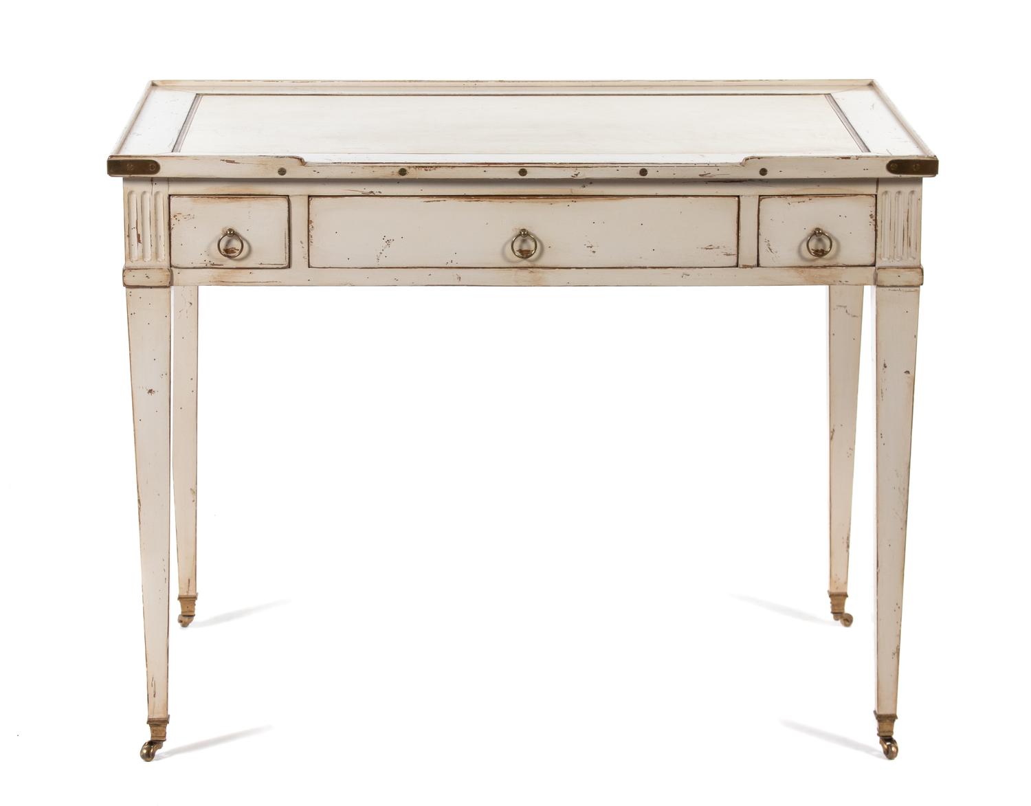 A Louis XVI Style Brass-Mounted and White-Painted Writing Table
