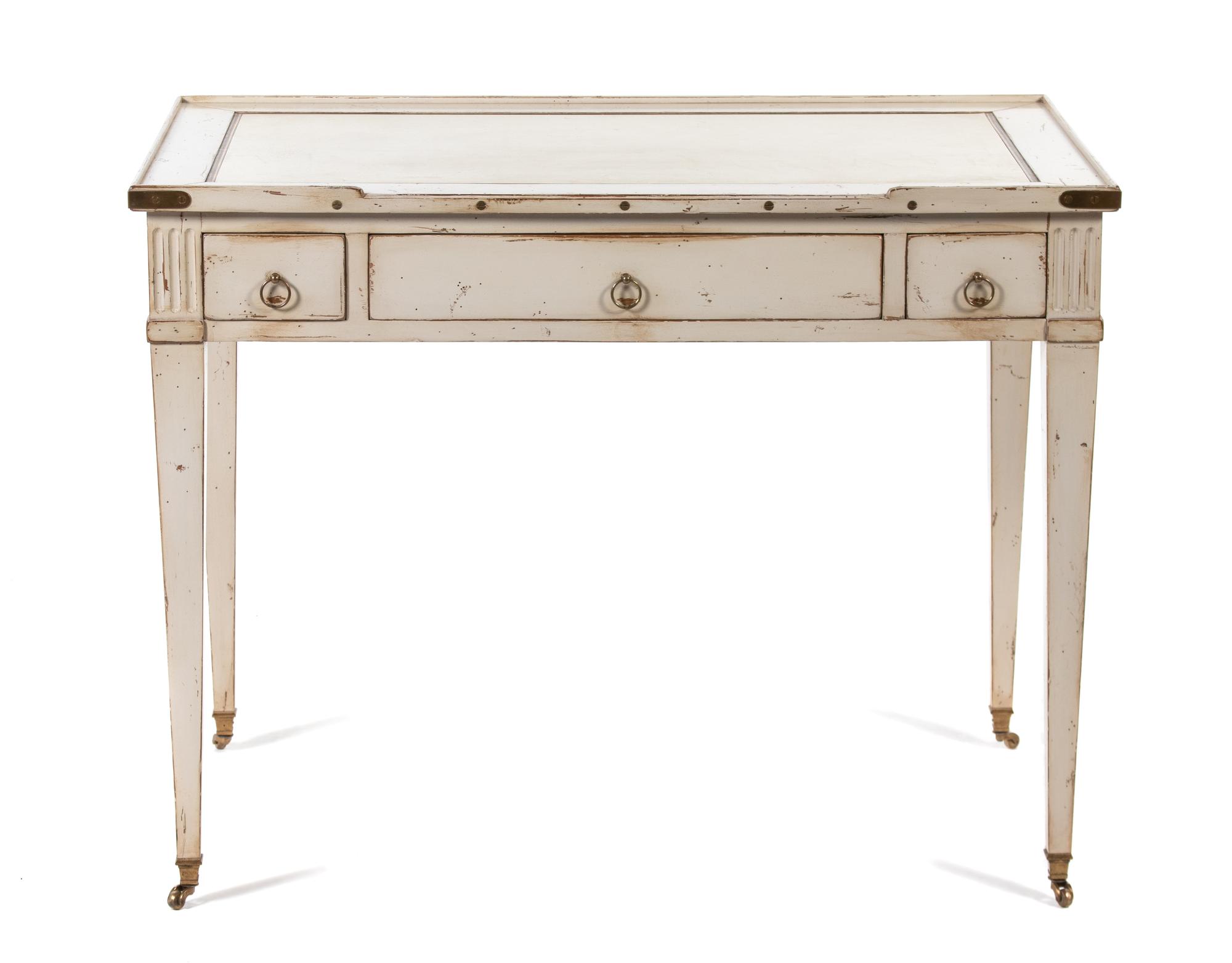 A Louis XVI Style Brass-Mounted and White-Painted Writing Table
