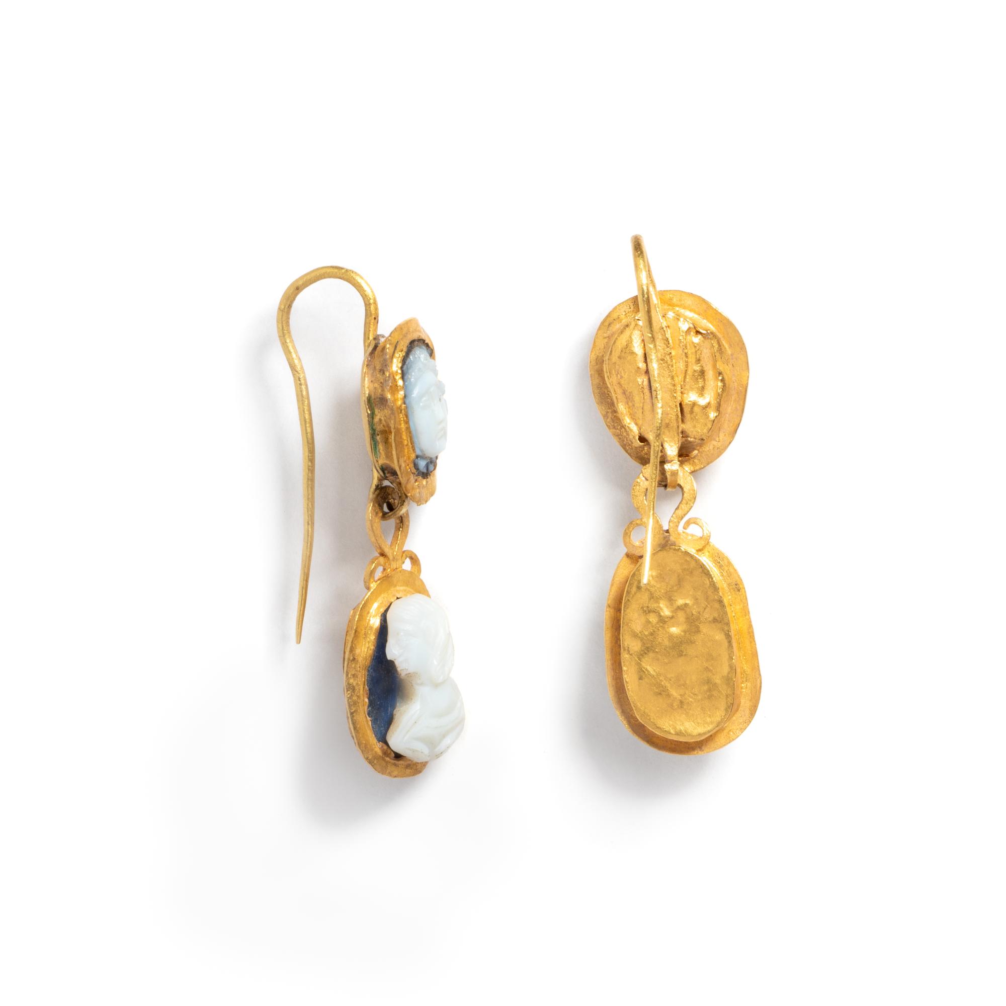 A Pair of Roman Gold and Sardonyx Cameo Earrings