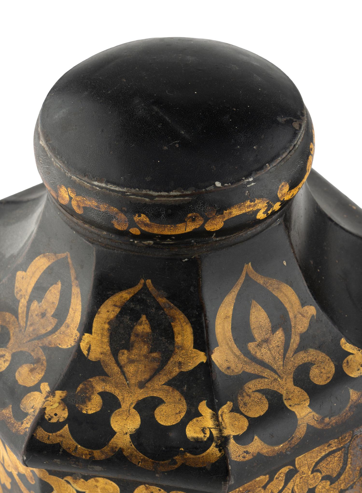 A Pair of English Painted Tole Tea Canisters