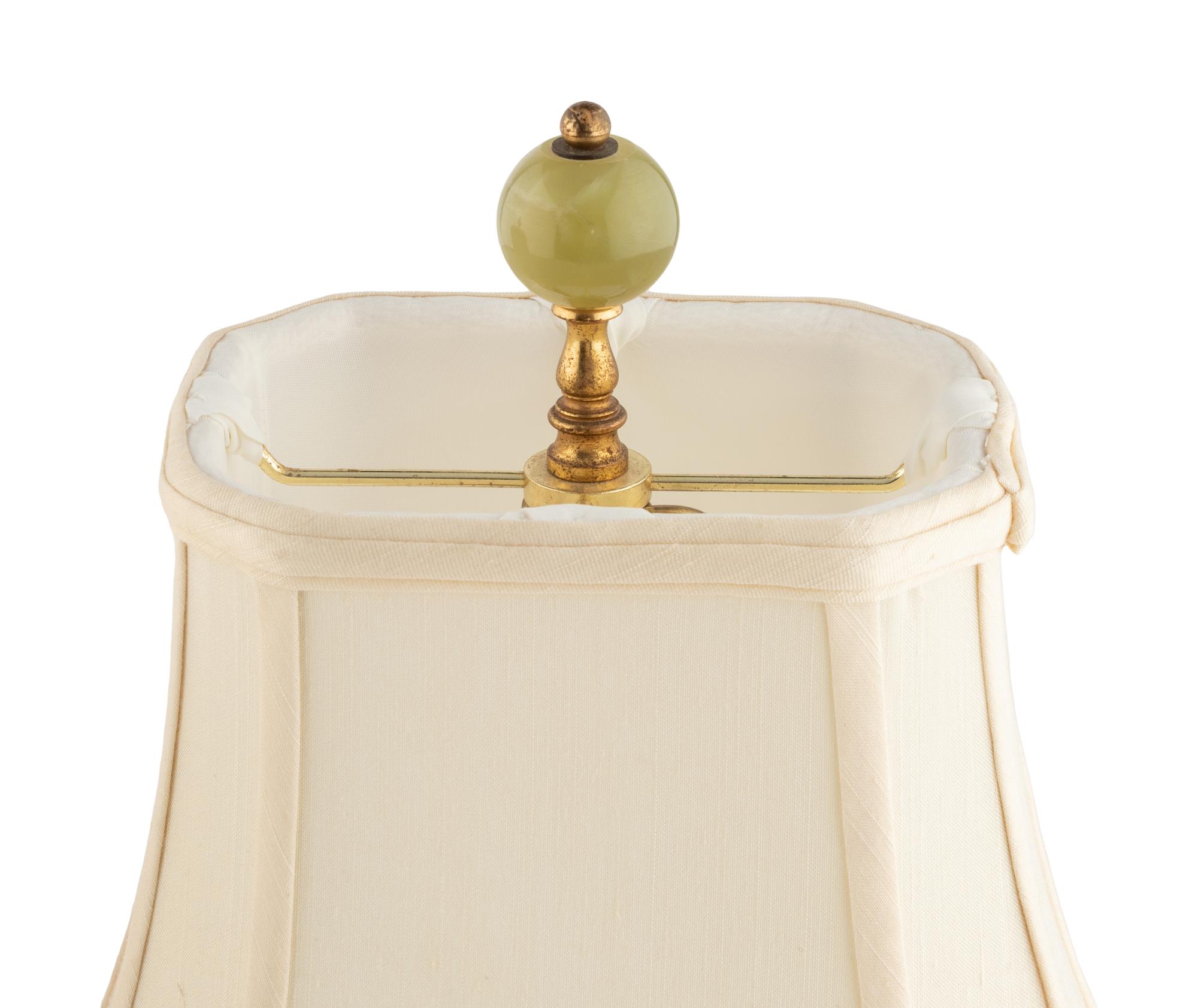 A Pair of Gilt Bronze Mounted Onyx Urn-Form Table Lamps