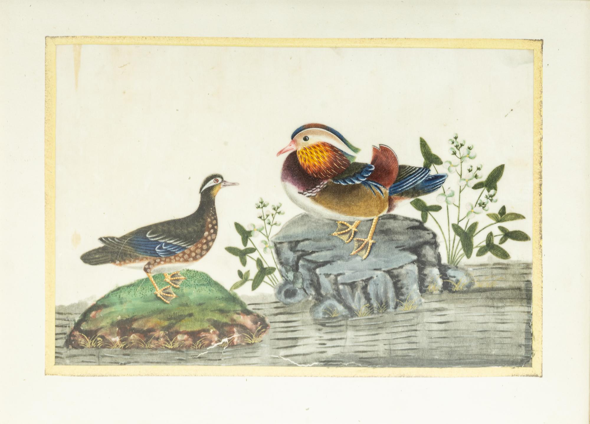 A Pair of Chinese Export Pith Paintings Mounted as Side Tables
