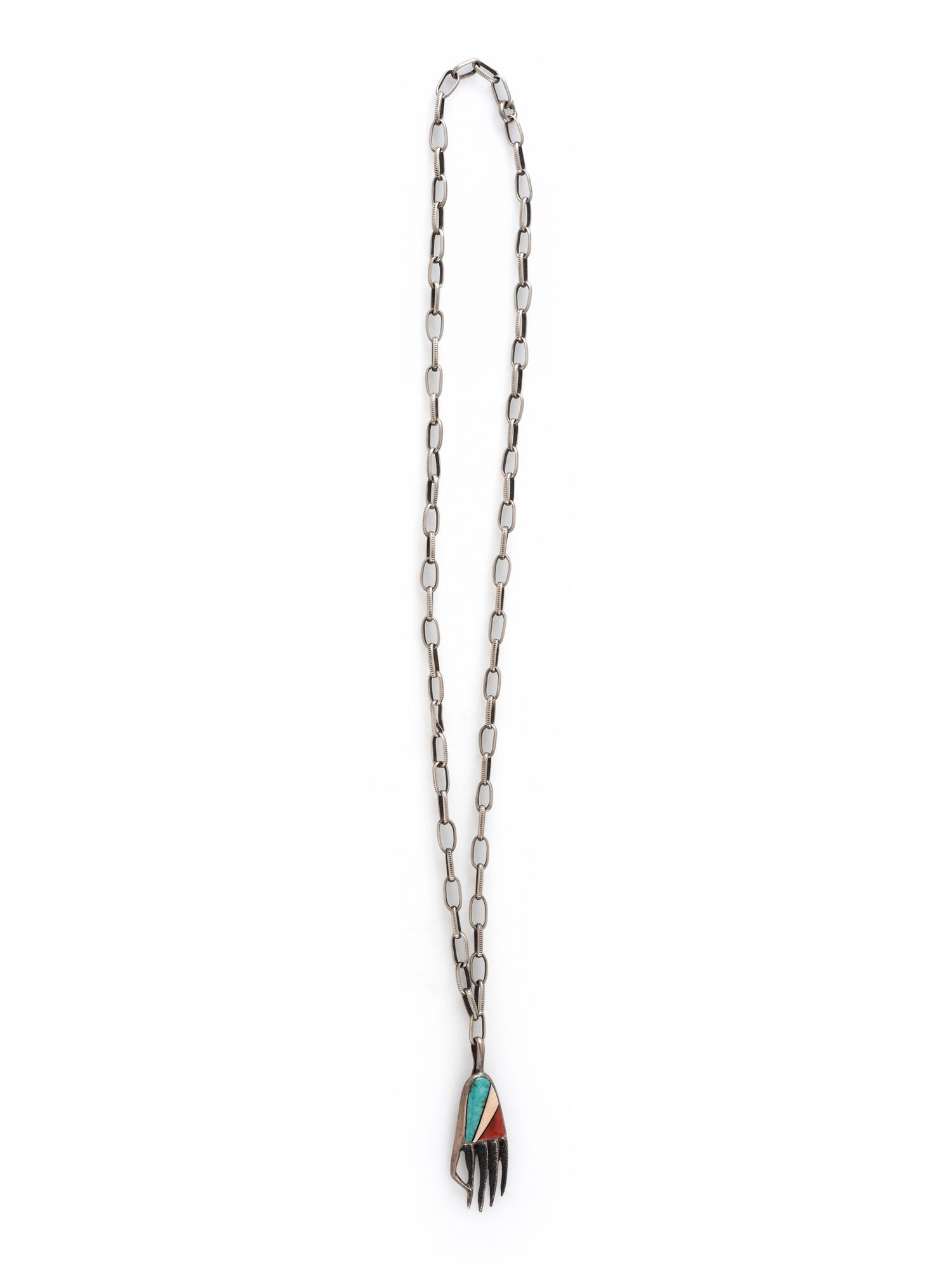 Silver Tufa Cast Bear Paw Pendant, with Inlay