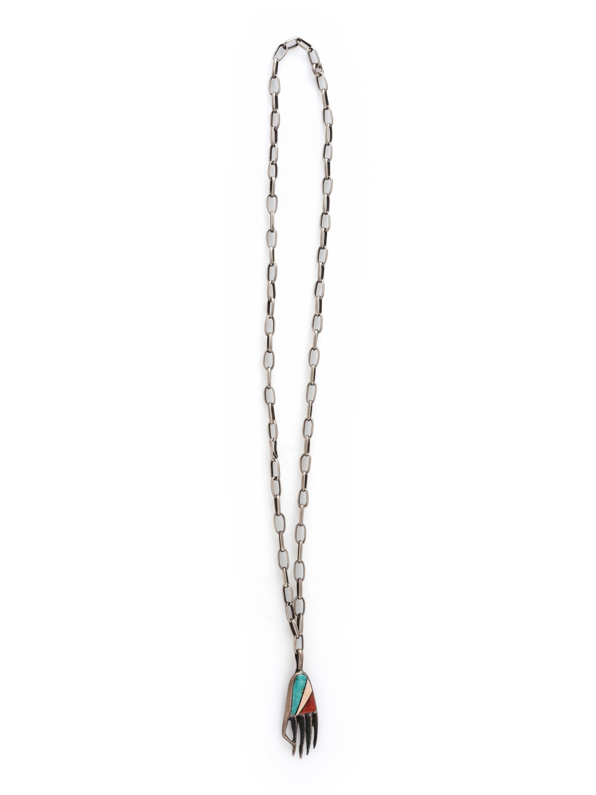 Silver Tufa Cast Bear Paw Pendant, with Inlay