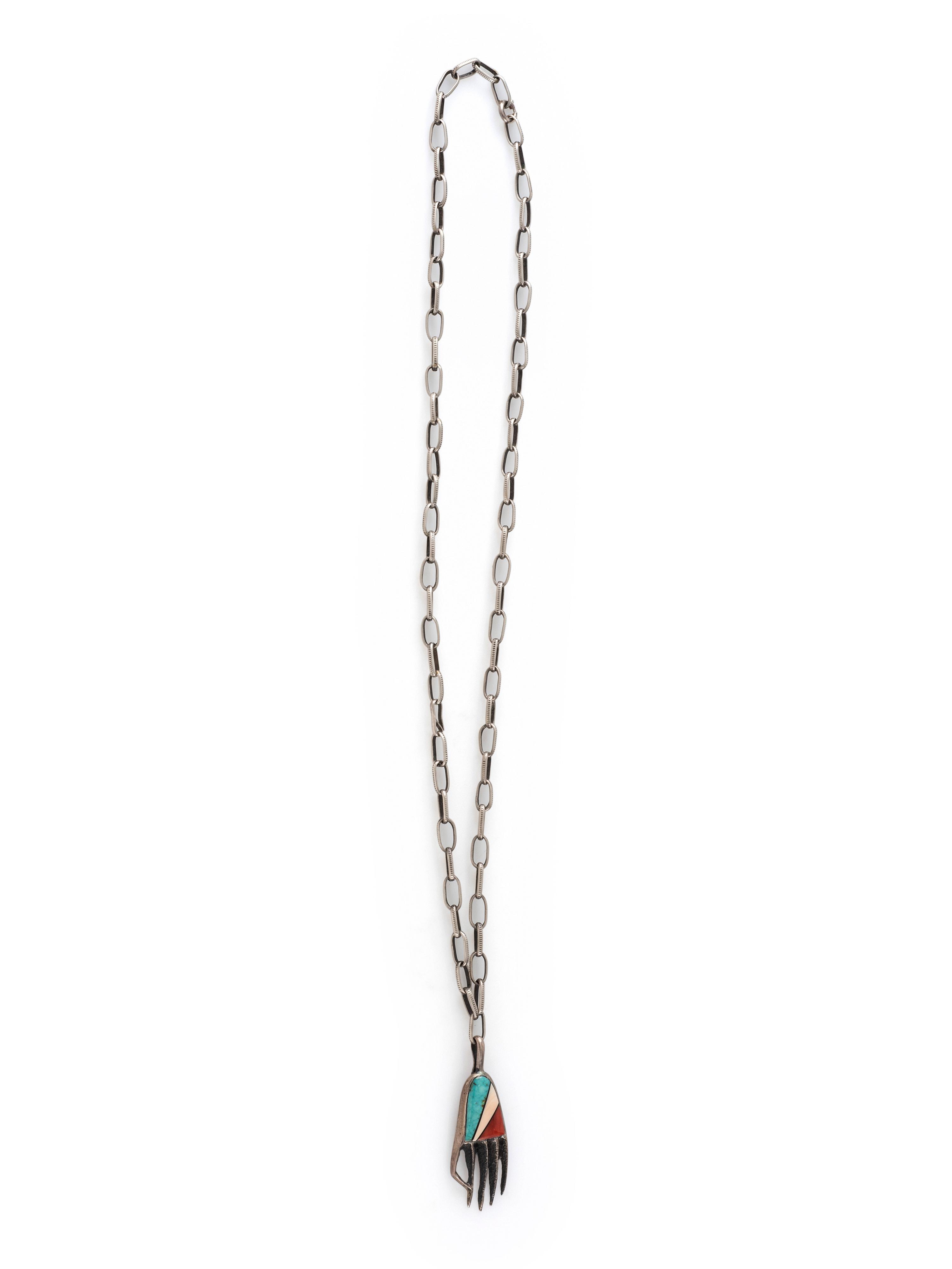 Silver Tufa Cast Bear Paw Pendant, with Inlay