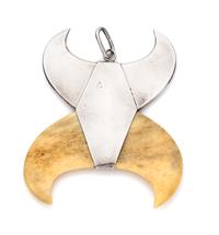 A Modernist Silver and Bone Bull Horn Motif Pendant, 41.00 dwts.