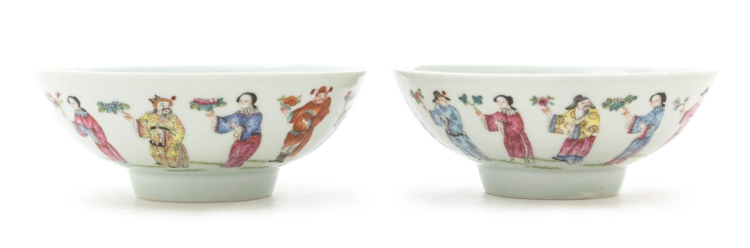 A Pair of Famille Rose Porcelain Bowls Diameter of each 6 3/8 inches.