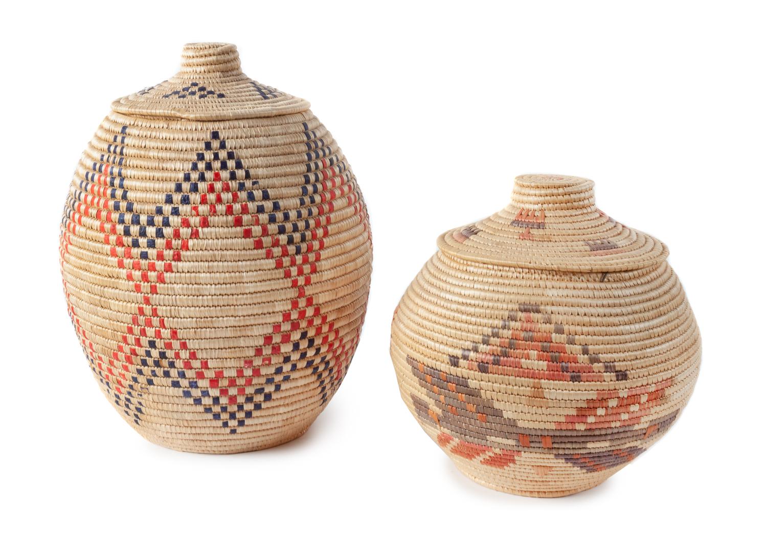 Two Eskimo Lidded Baskets Height of largest 9 inches