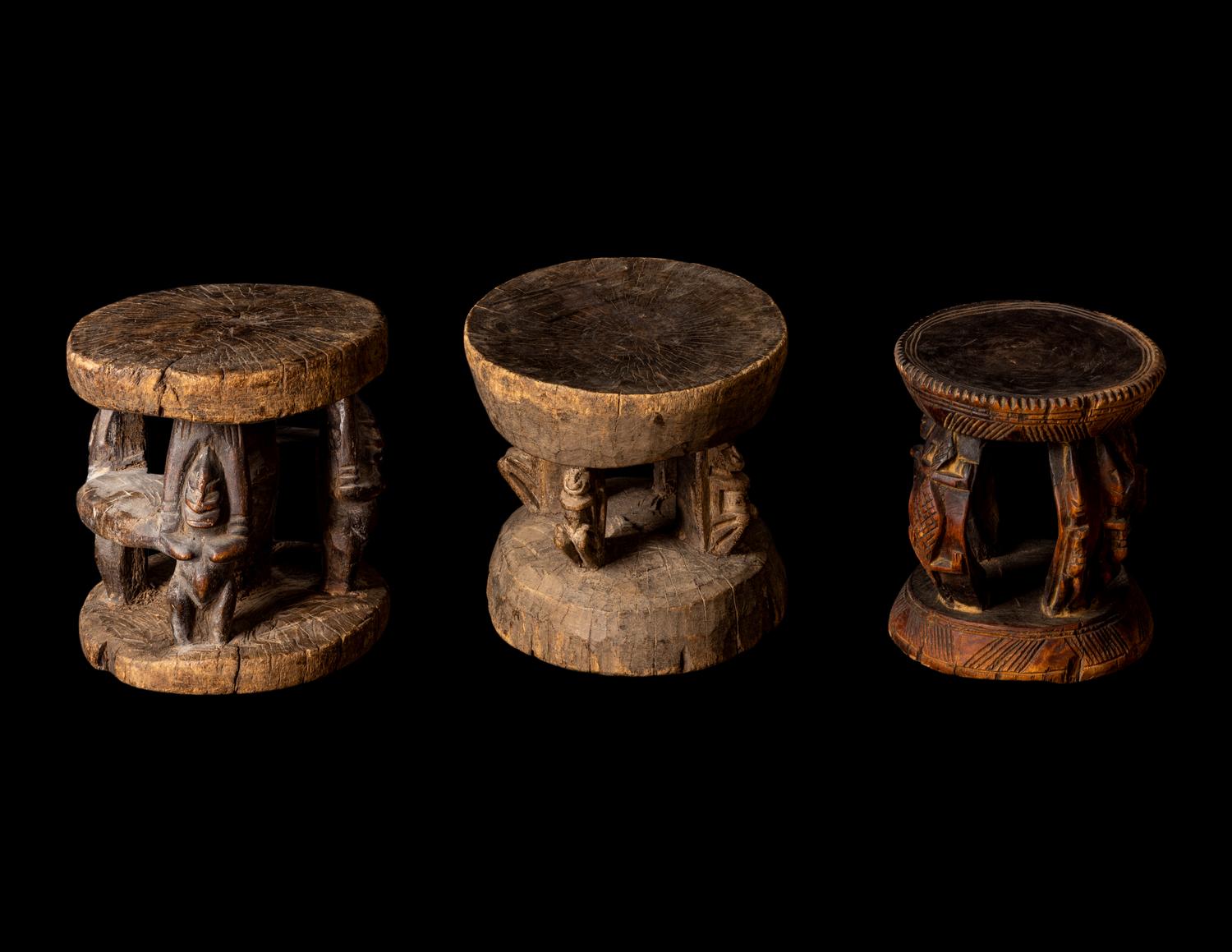 Three Dogon Wood Stools