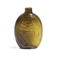 A Molded Olive Green Glass Cornucopia and Urn Flask