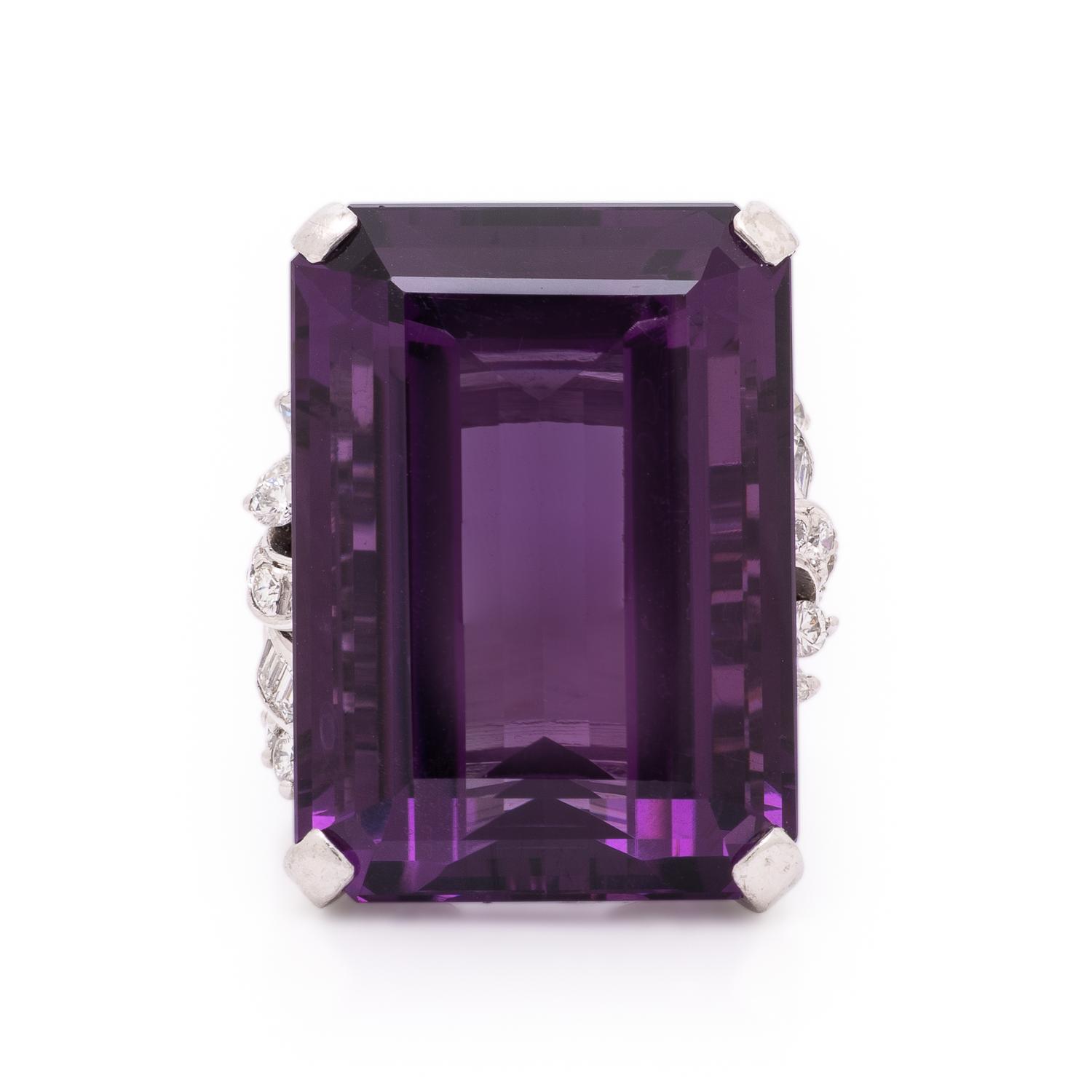 Amethyst, Diamond, and White Gold Ring