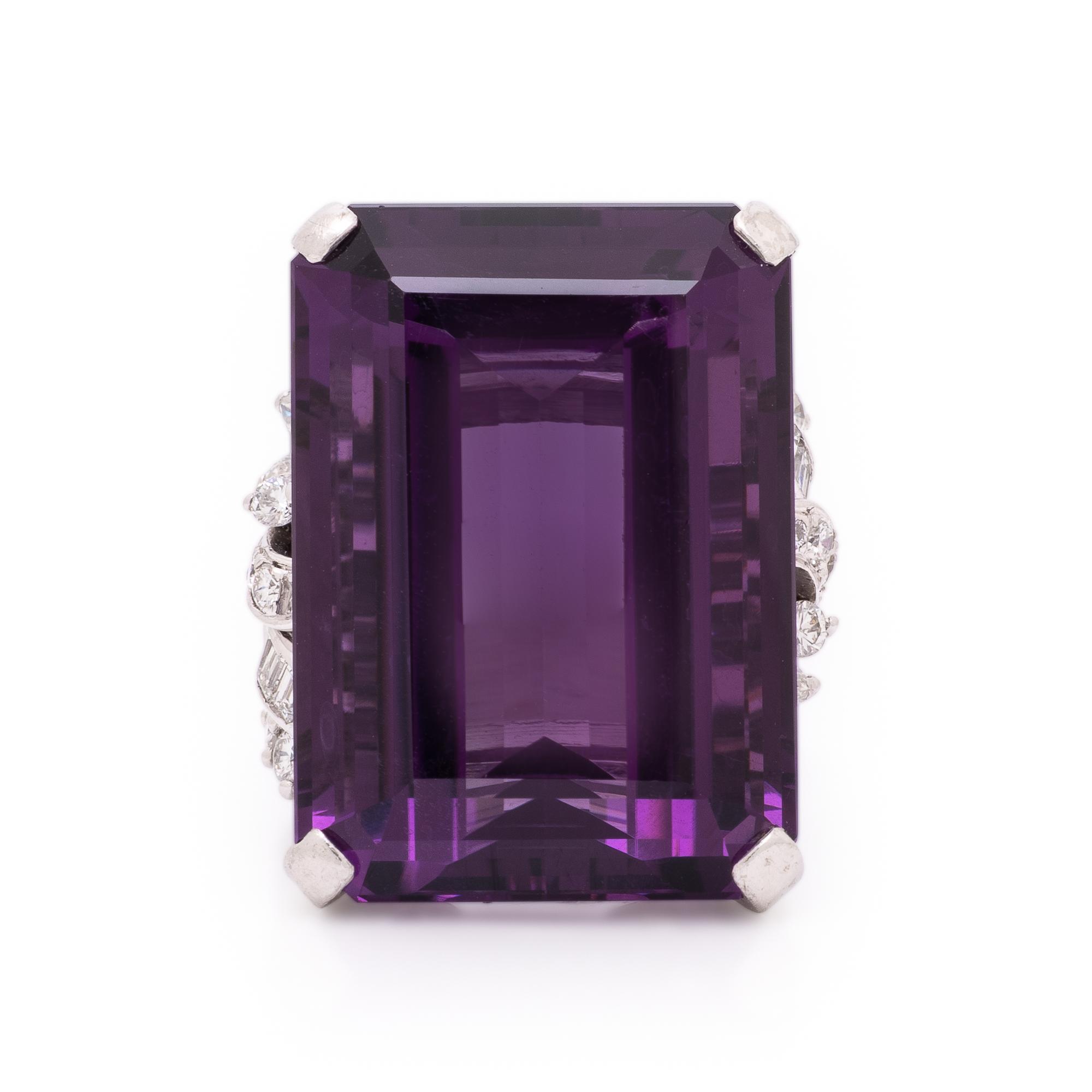 Amethyst, Diamond, and White Gold Ring