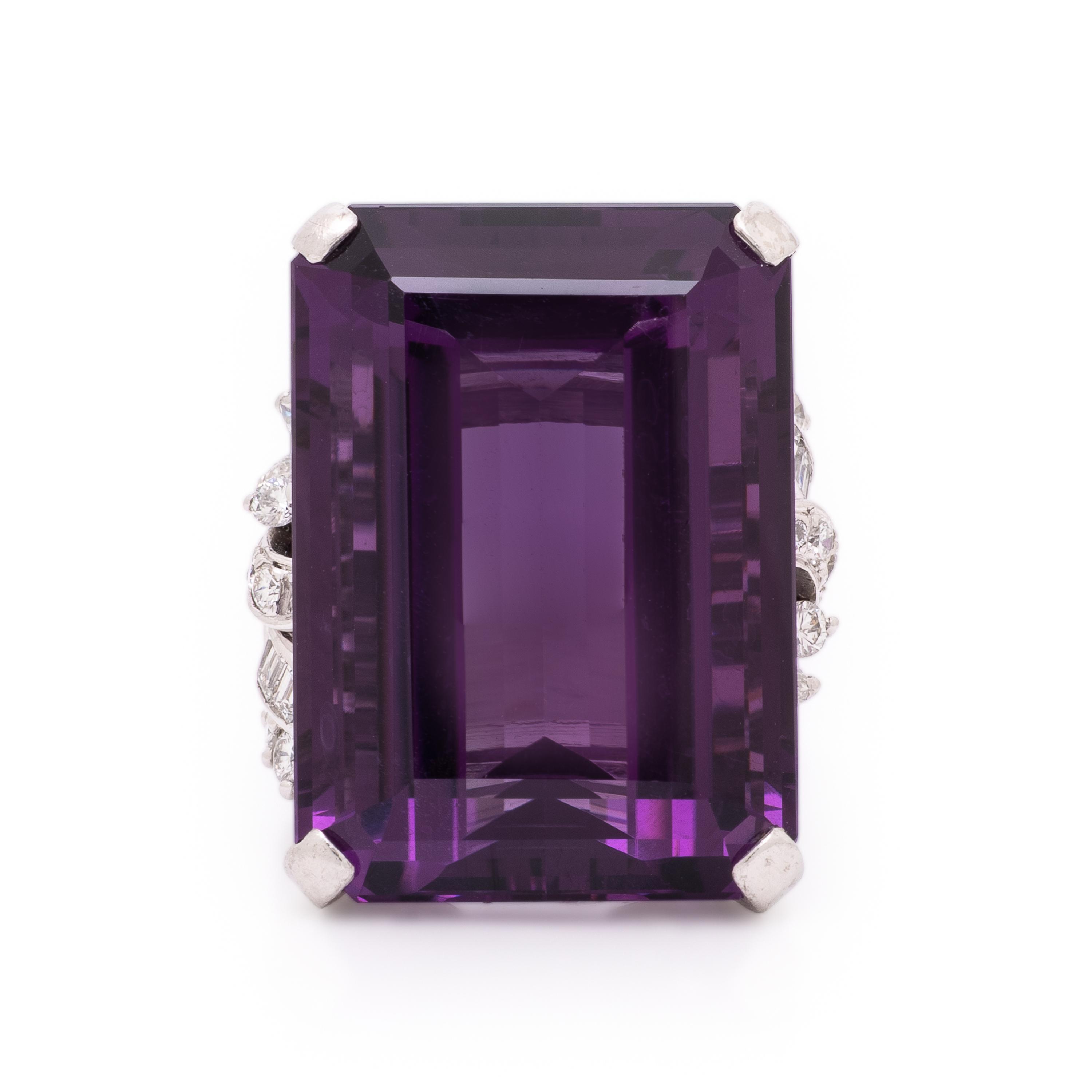 Amethyst, Diamond, and White Gold Ring
