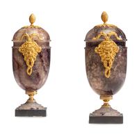 A Pair of George III Gilt Bronze Mounted Blue John Cassolettes