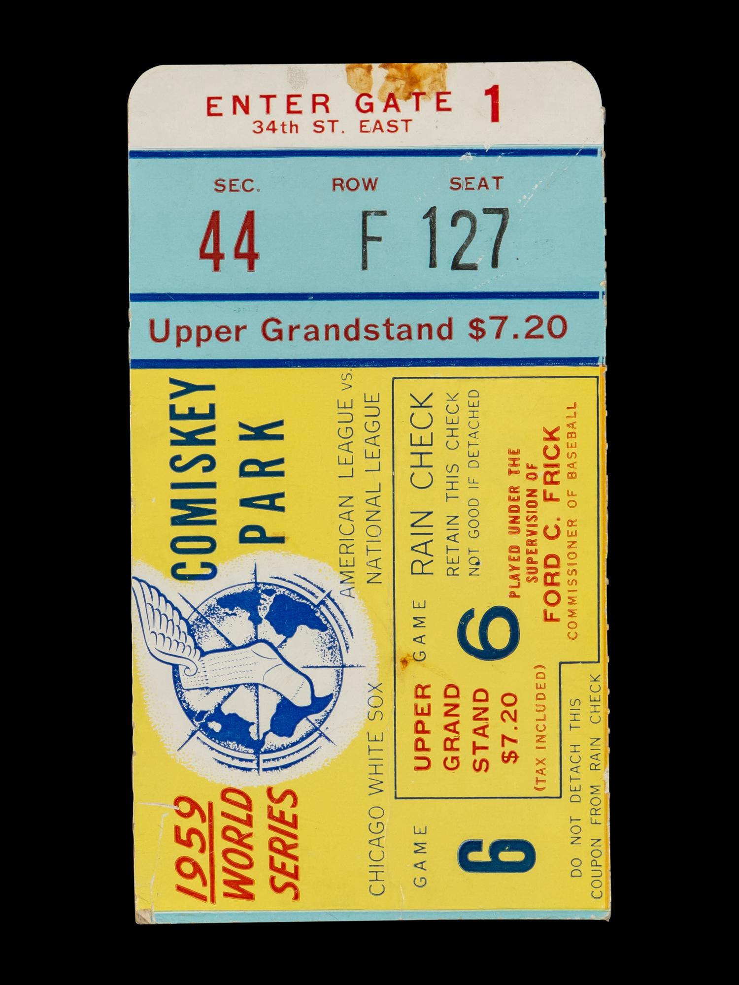 A Bill Veeck Signed Autograph 1959 World Series Program With Game 6 Ticket Stub (Beckett Authentication Services)