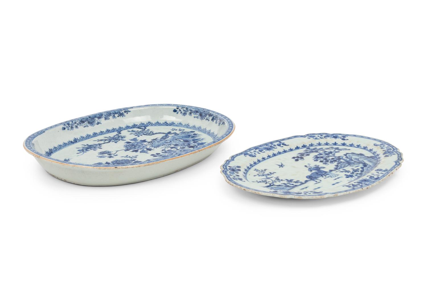 Two Chinese Export Blue and White Porcelain Platters