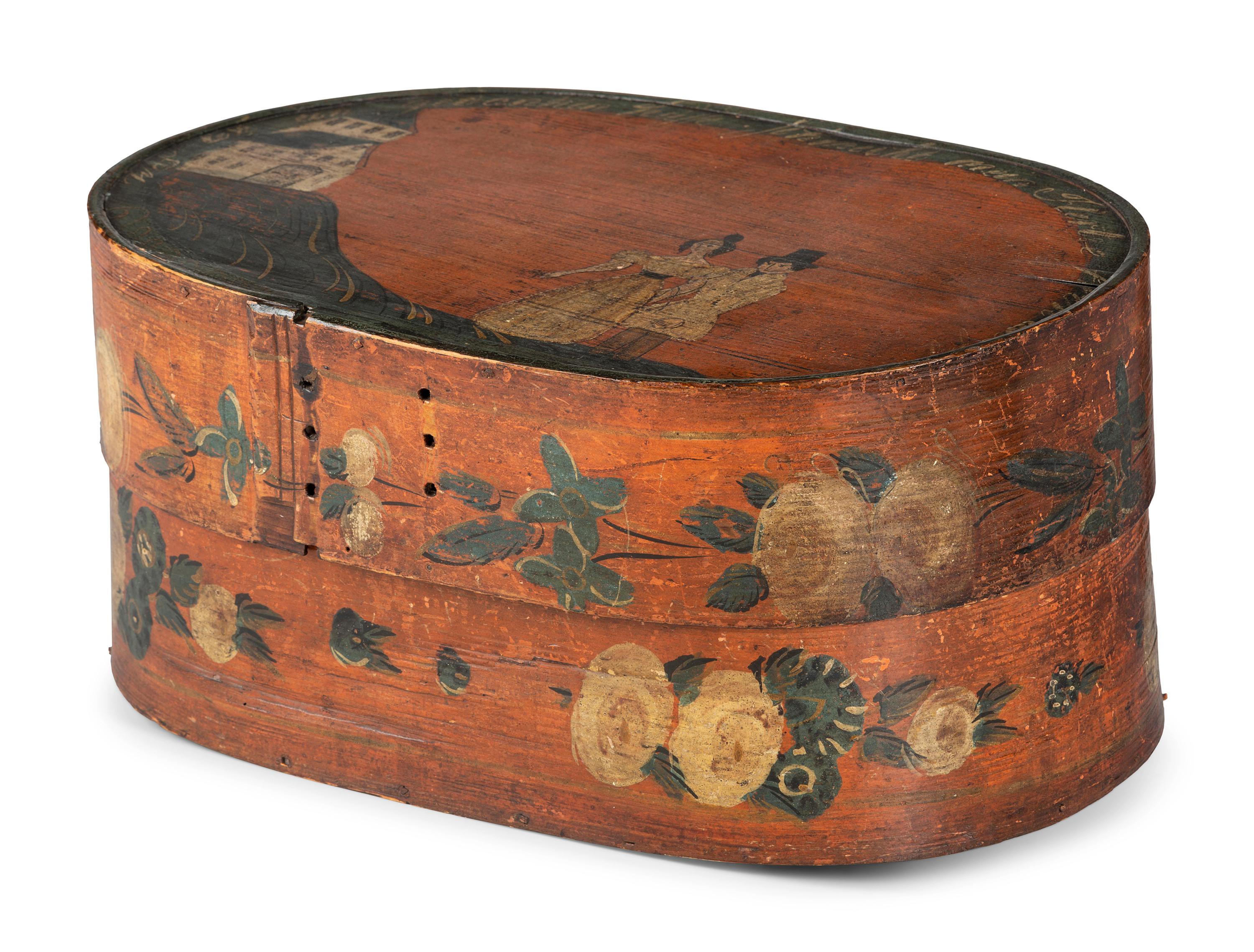 A Pennsylvania Polychrome Painted Bentwood Hat Box