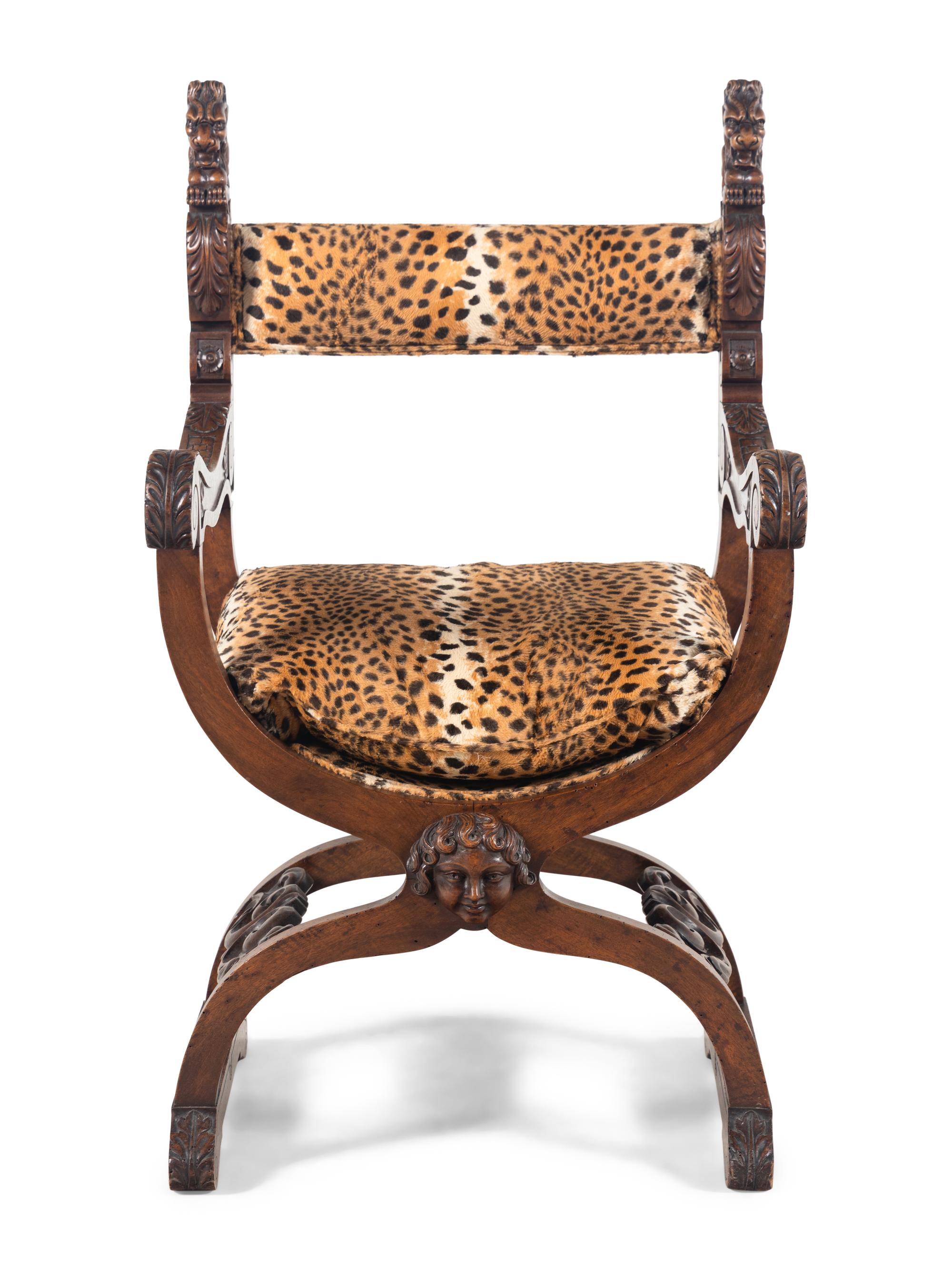An Italian Baroque Style Walnut Savonarola Chair