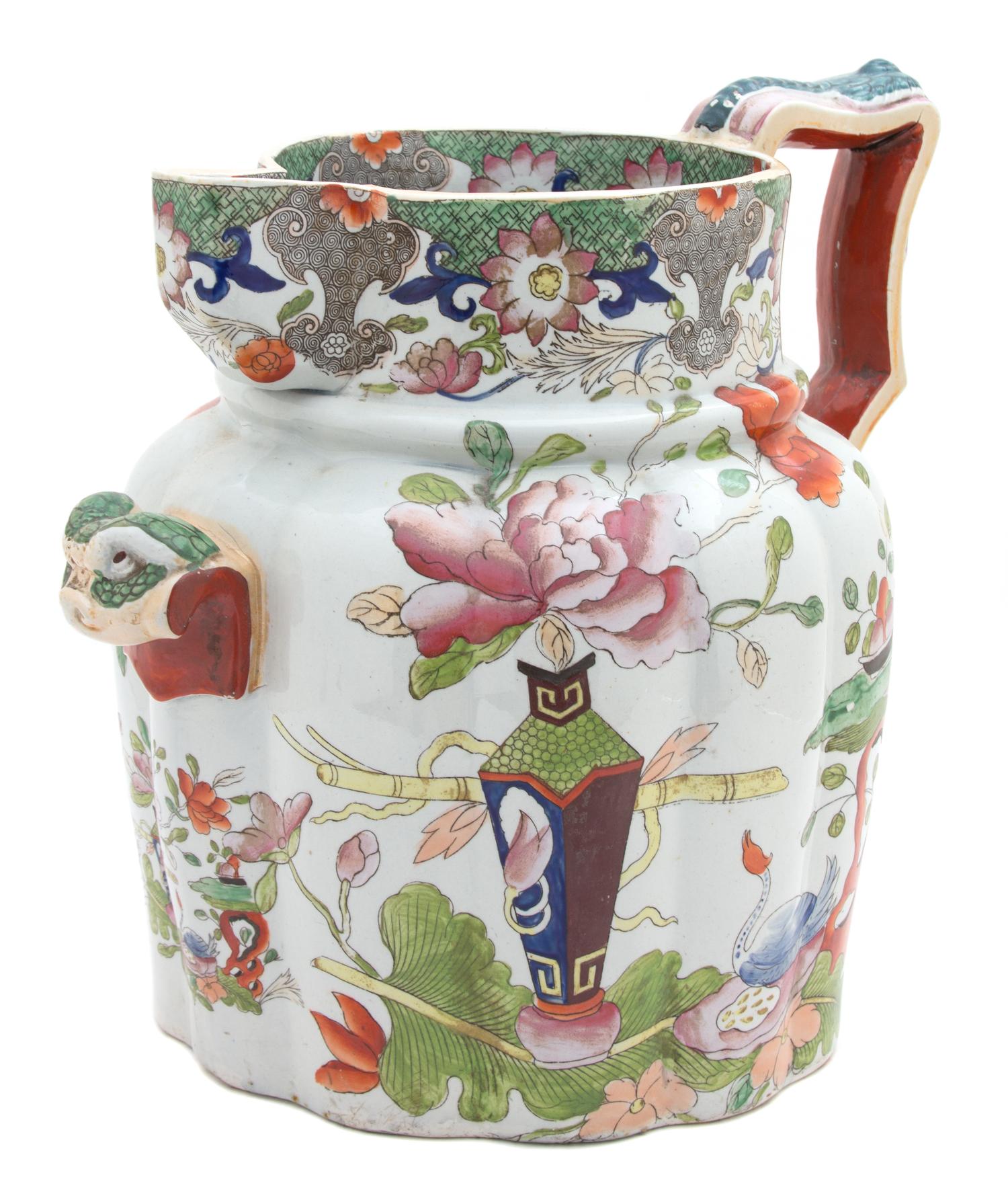 A Mason Ironstone Transfer Ware Water Pitcher Height 12 inches. — 19TH CENTURY