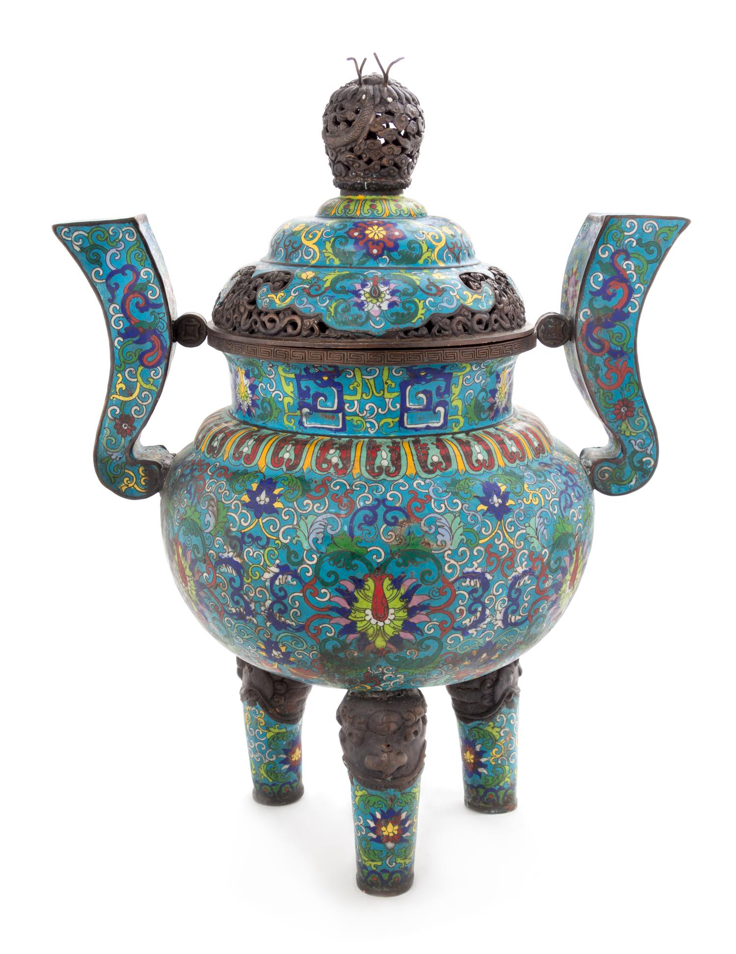 A Large Cloisonne Enamel Incense Burner Height 22 inches. — EARLY 20TH CENTURY