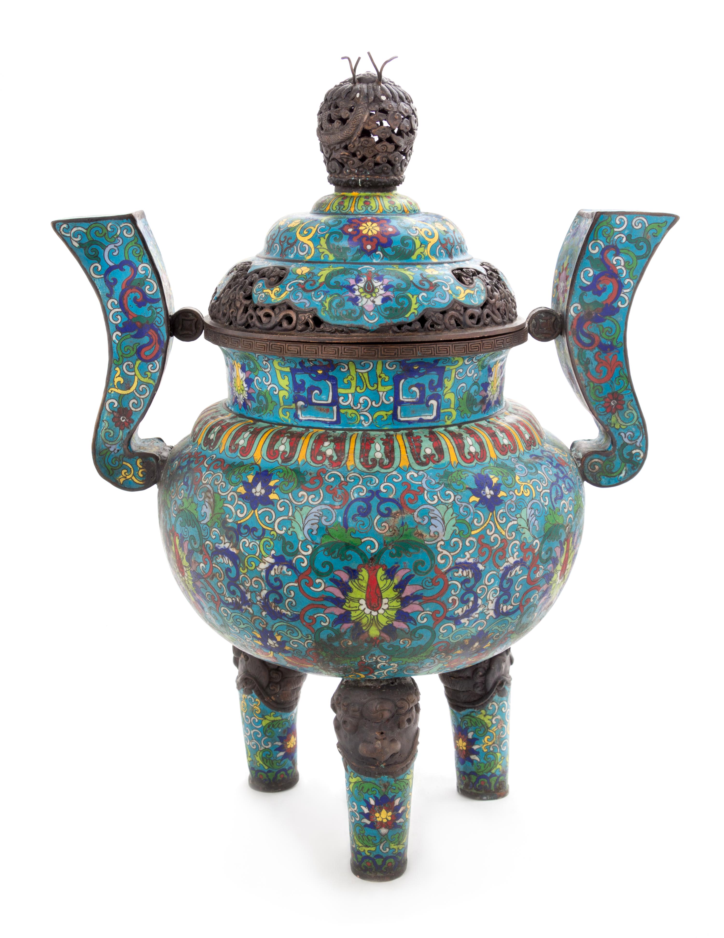 A Large Cloisonne Enamel Incense Burner Height 22 inches. — EARLY 20TH CENTURY