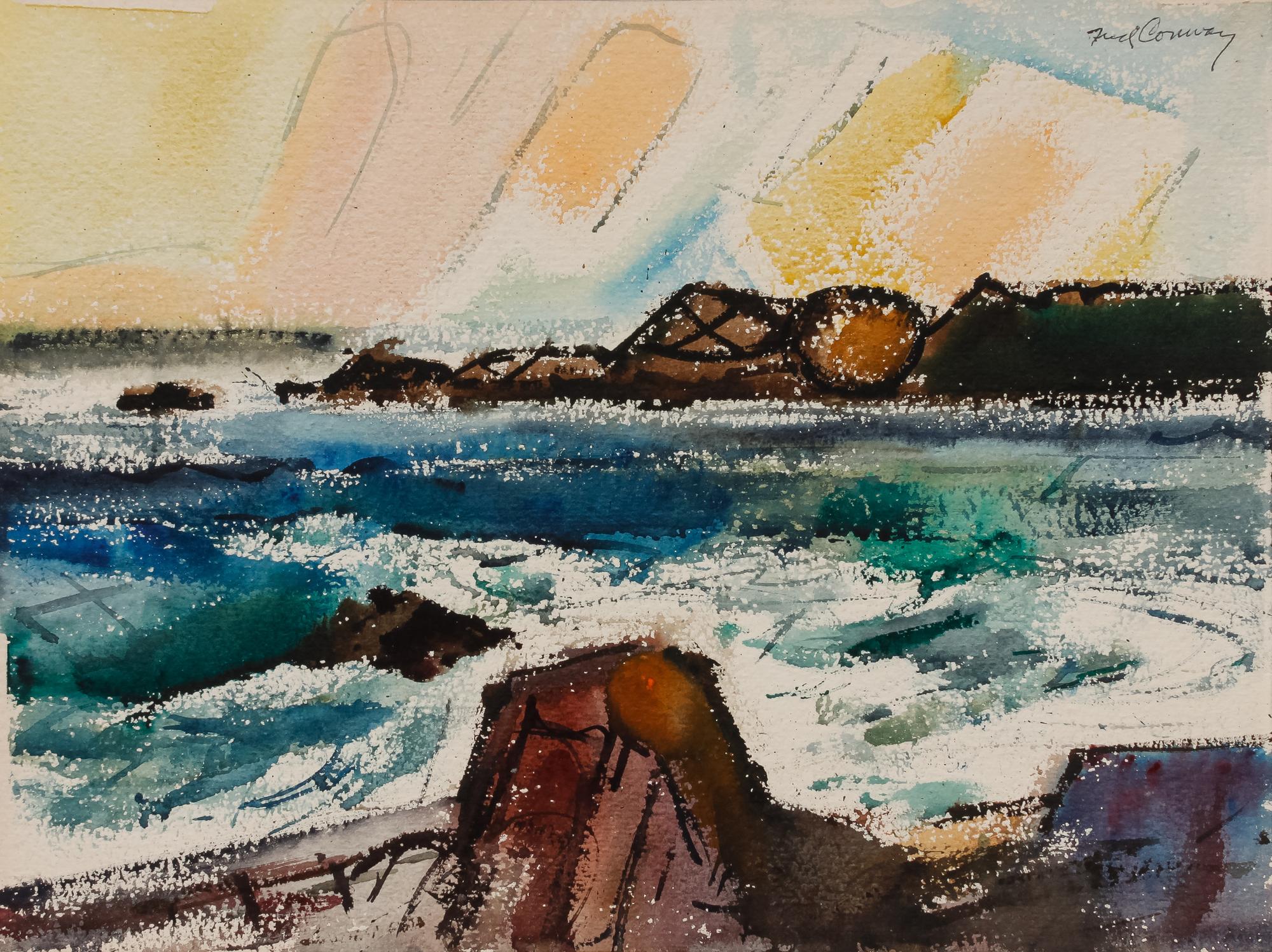 Four works: Sweden, 1951; Beach Scene; Rockport; and Harbor Scene