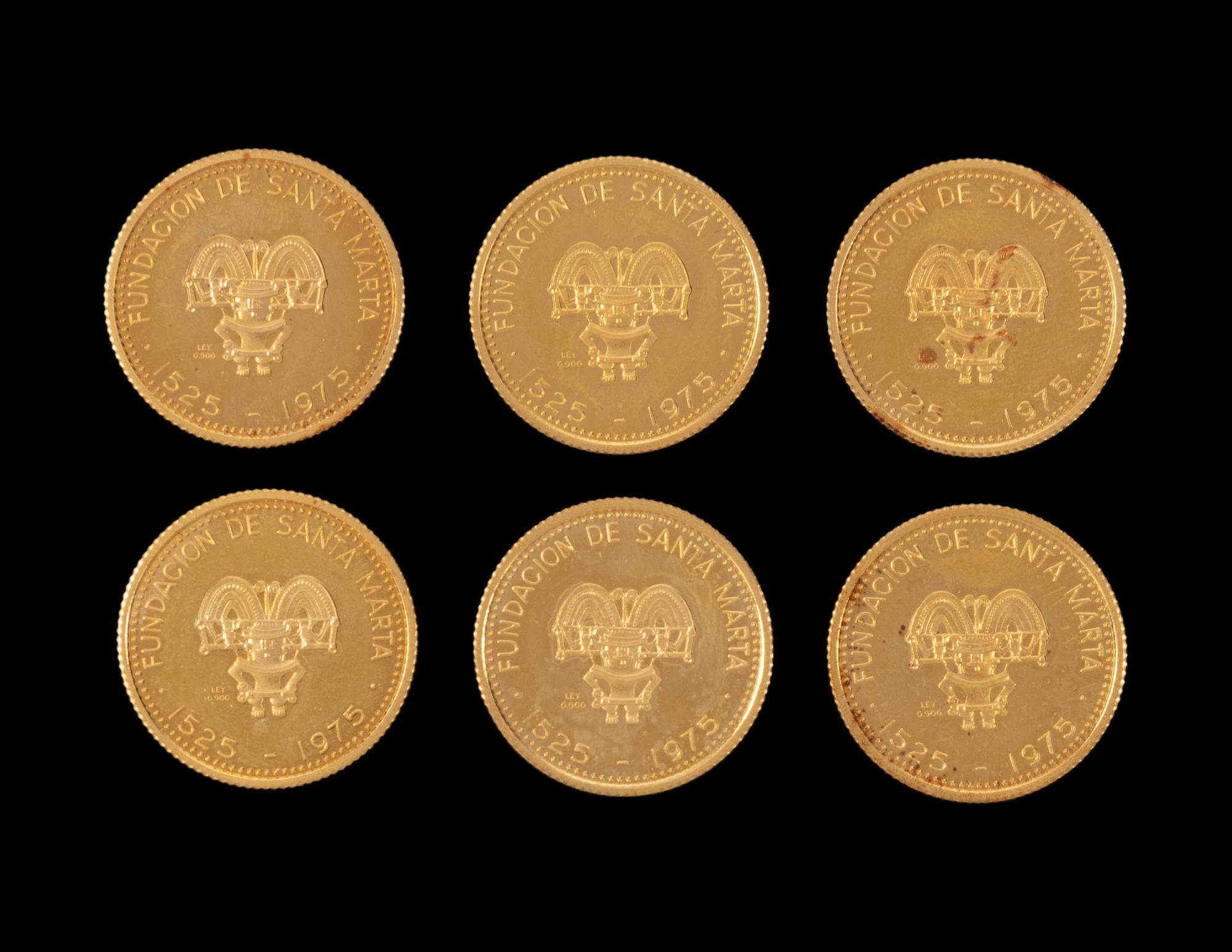 [COLOMBIA] A Group of Six 1975 Fundacion de Santa Maria Commemorative 1,000 Peso Gold Proof Coins