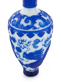 Two Pairs of Chinese Blue Overlay Opaque White Peking Glass Vases