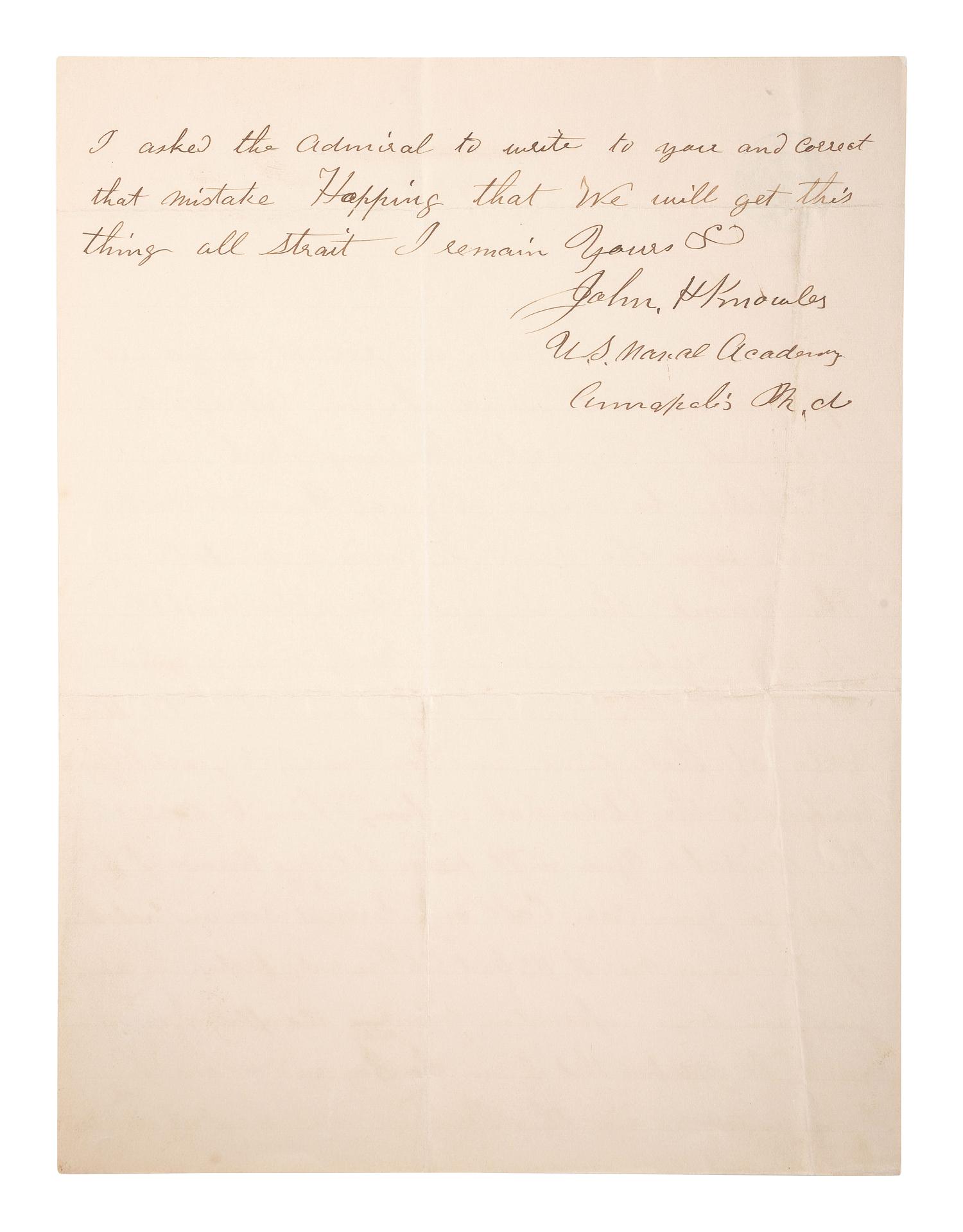 [CIVIL WAR - NAVY]. A group of 9 documents related to Robert Coster and his efforts to confirm the identity of the man who lashed Rear Admiral David G. Farragut to the rigging of the Hartford at the Battle of Mobile Bay.