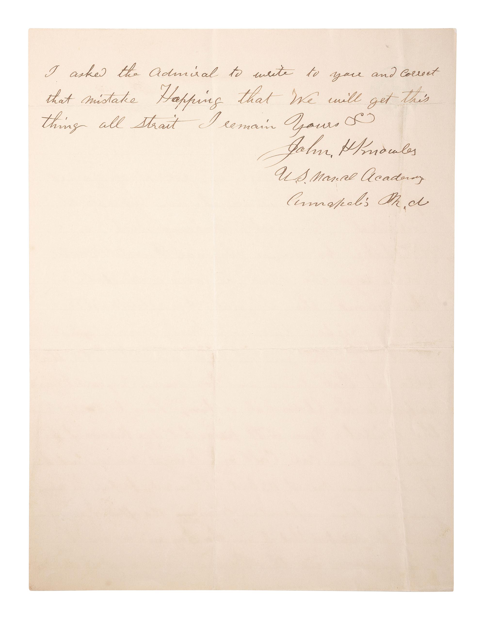 [CIVIL WAR - NAVY]. A group of 9 documents related to Robert Coster and his efforts to confirm the identity of the man who lashed Rear Admiral David G. Farragut to the rigging of the Hartford at the Battle of Mobile Bay.