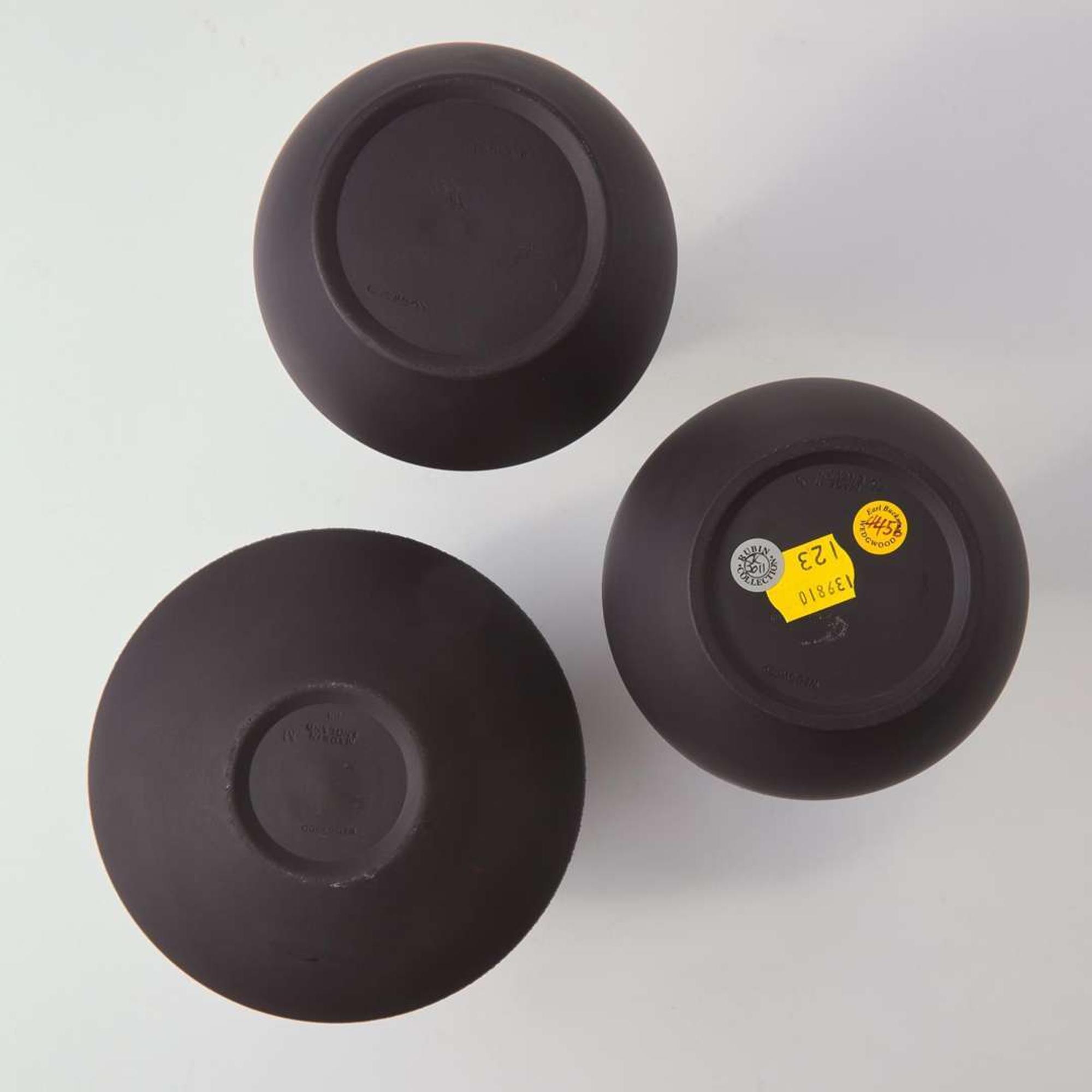 Three Wedgwood Black Basalt Design 63 Vases UK, 1960