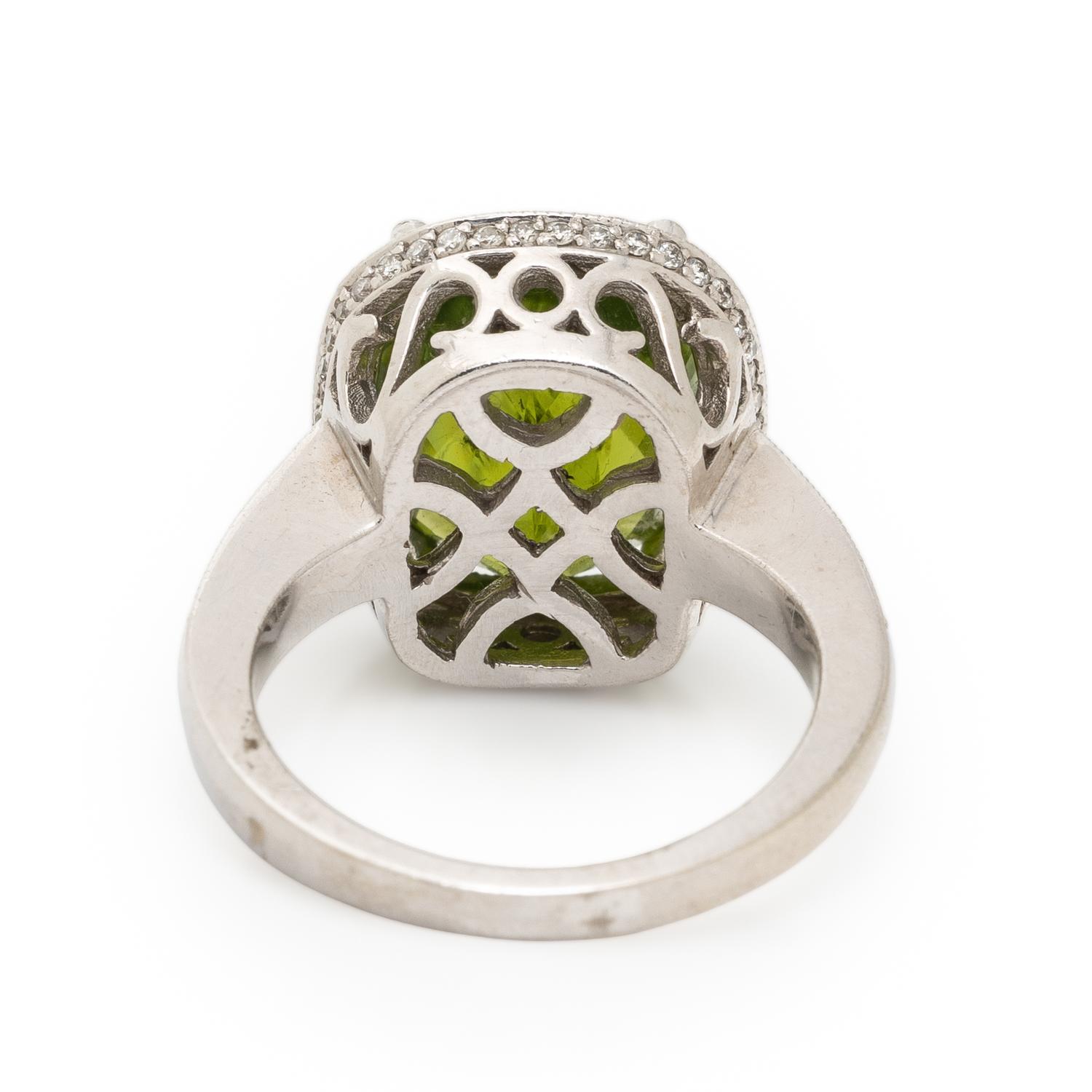 Peridot, Diamond, and White Gold Ring
