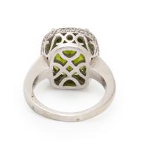 Peridot, Diamond, and White Gold Ring