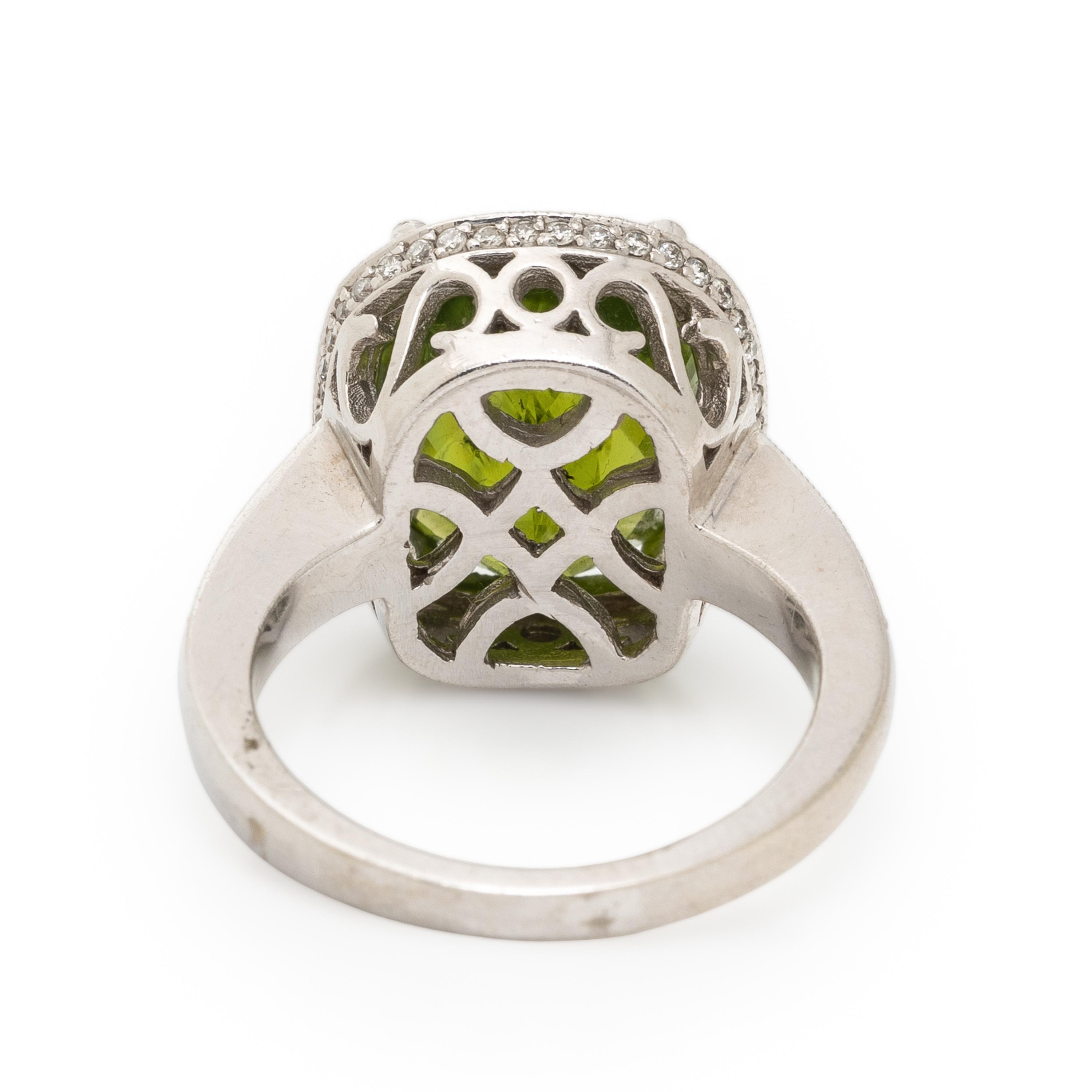 Peridot, Diamond, and White Gold Ring
