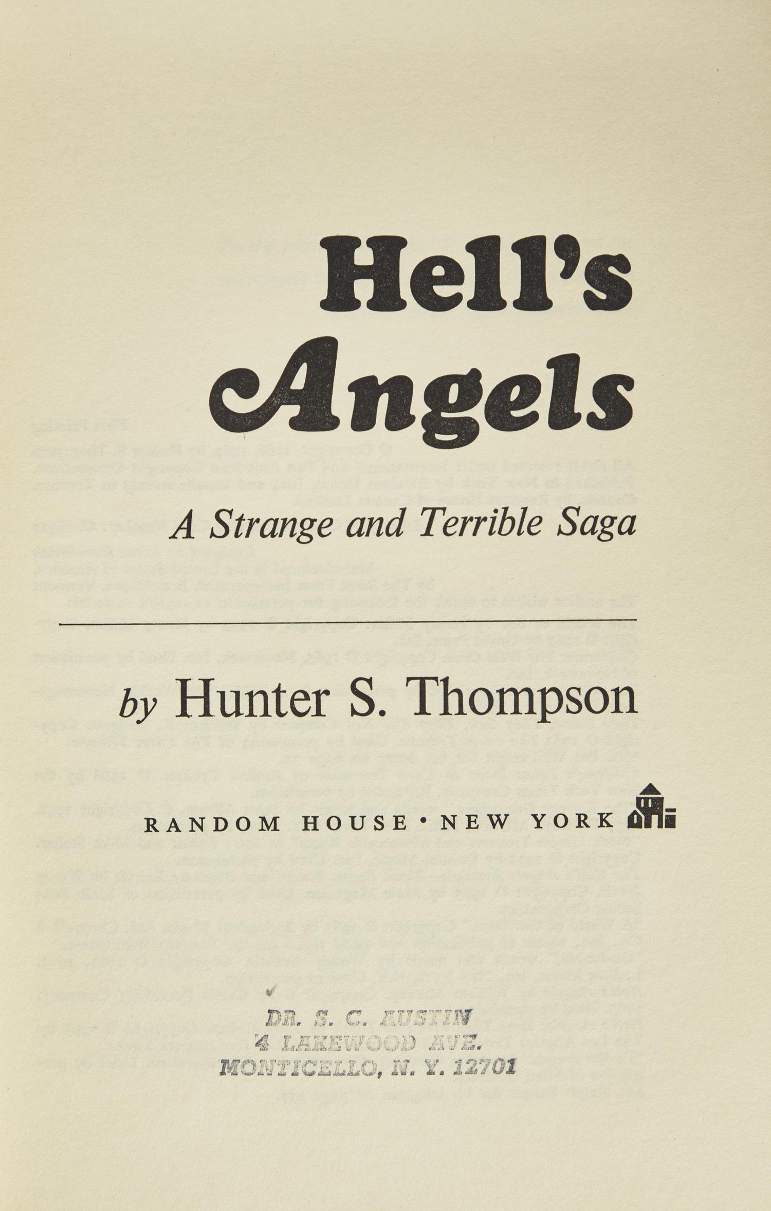 Thompson, Hunter S. Hell's Angels A Strange and Terrible Saga