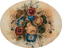 A Pair of Victorian Painted Velvet Floral Still Lifes