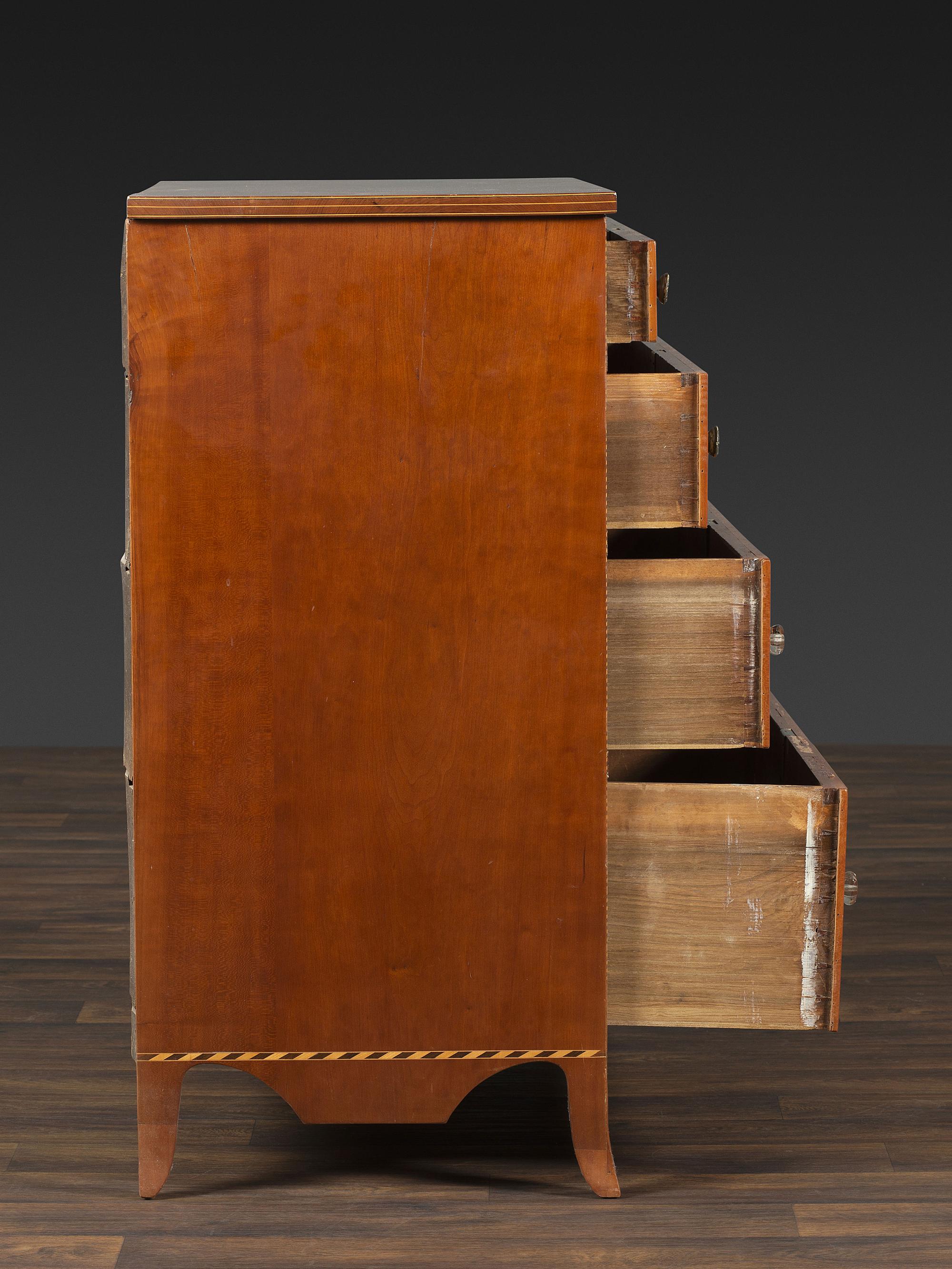 A Federal Fan and Barber Pole Inlaid Cherrywood Chest of Drawers