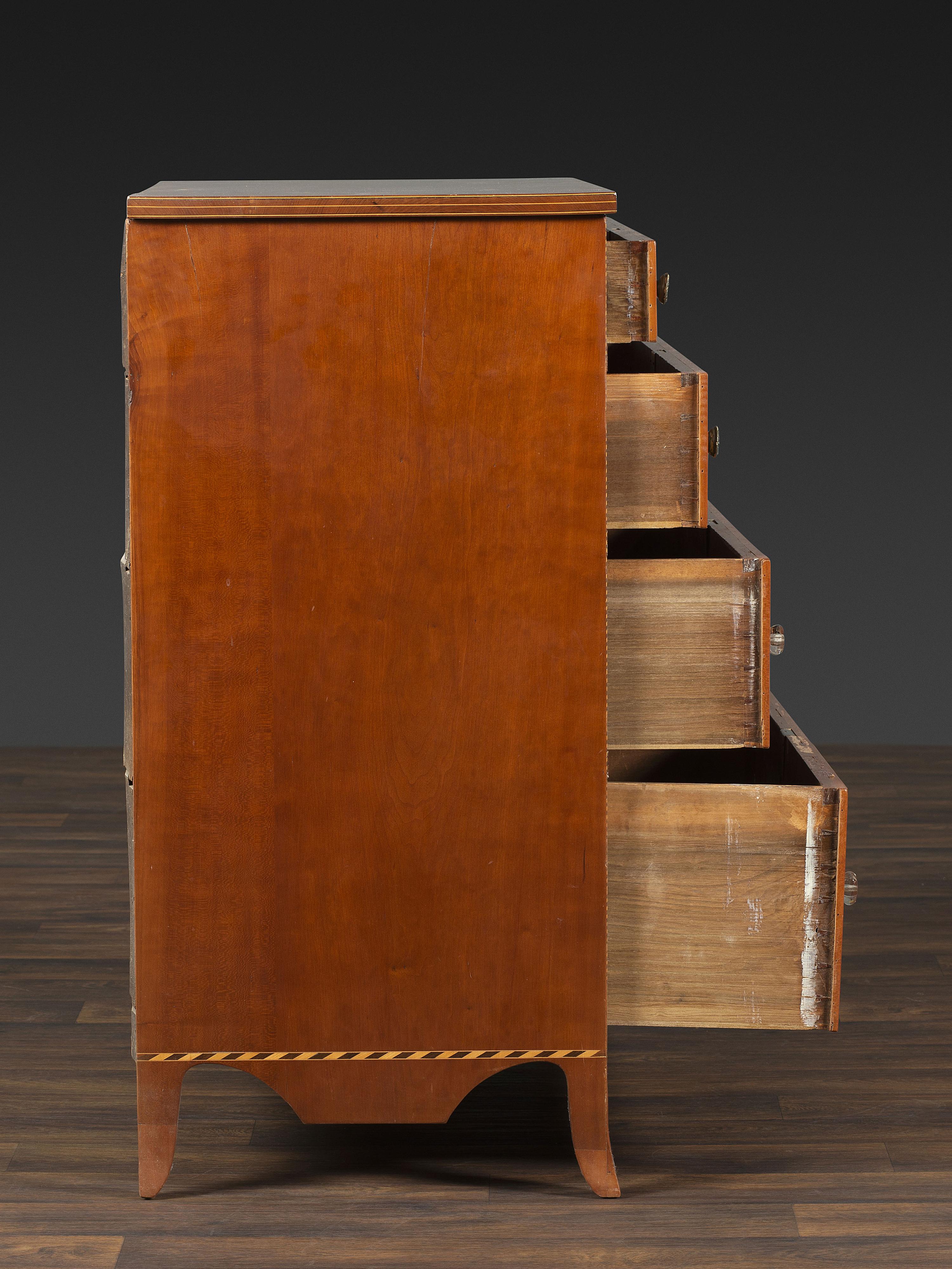A Federal Fan and Barber Pole Inlaid Cherrywood Chest of Drawers