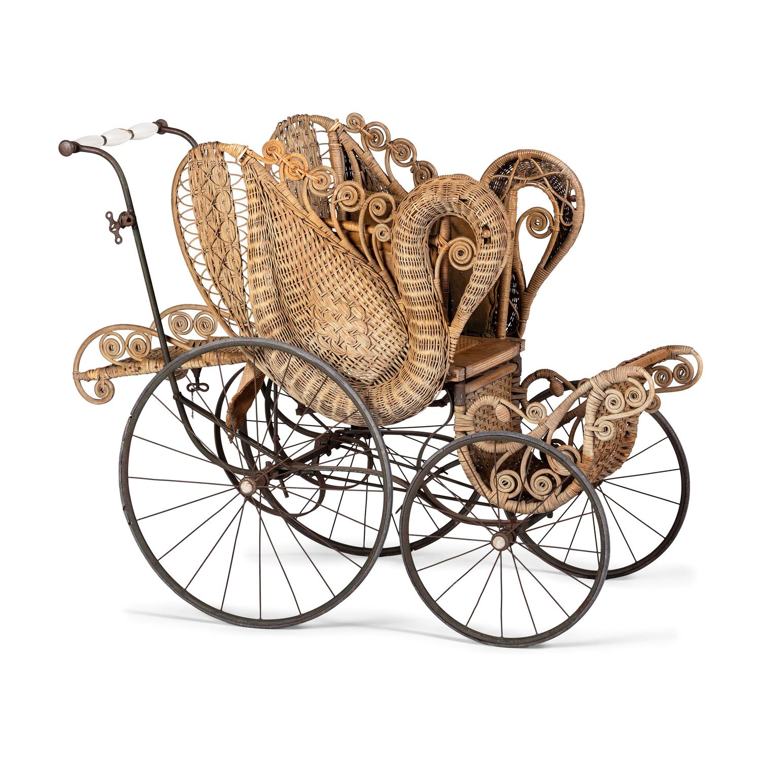 A Victorian Basket Weave Swan-Decorated Trolley