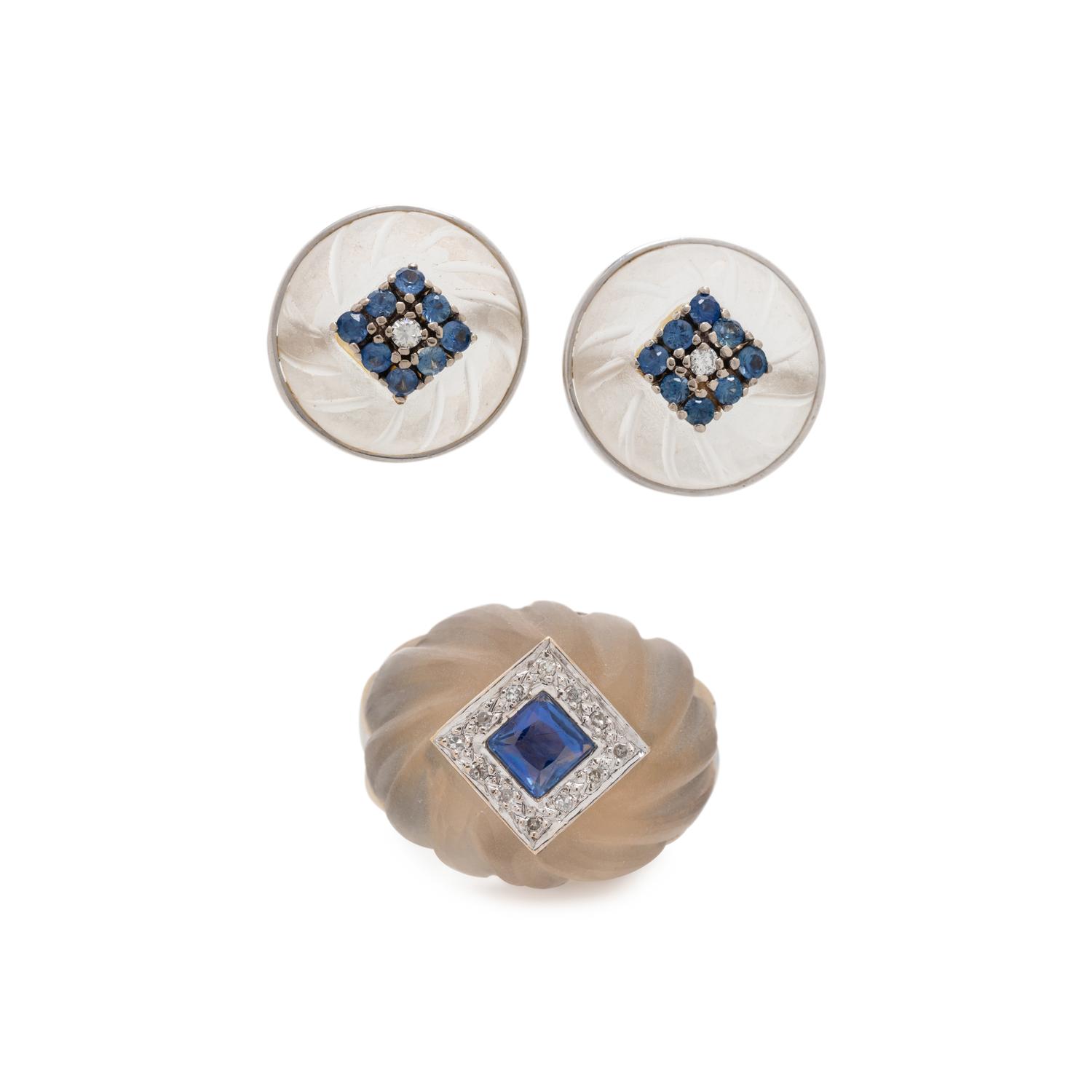 ROCK CRYSTAL, SAPPHIRE AND DIAMOND SET