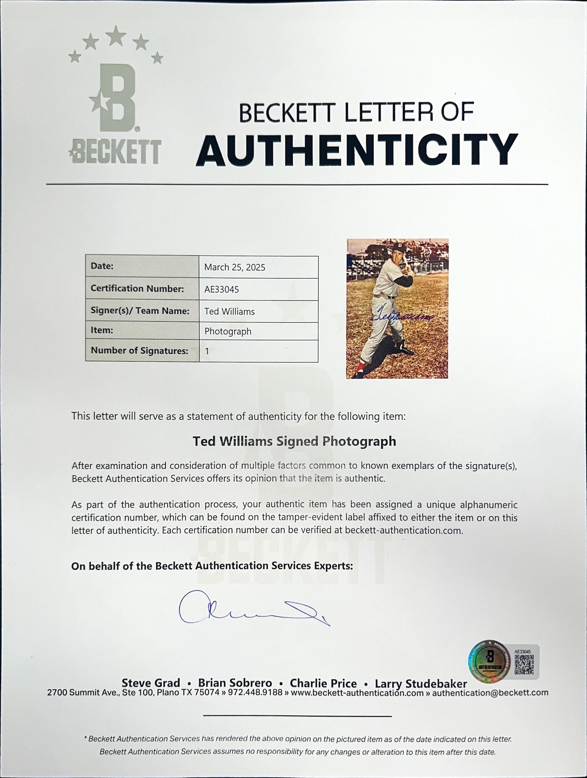 A Collection of Baseball Hall of Fame Signed Autograph Photographs Including Williams, Aaron, Mays and Koufax (Beckett Authentication Services)