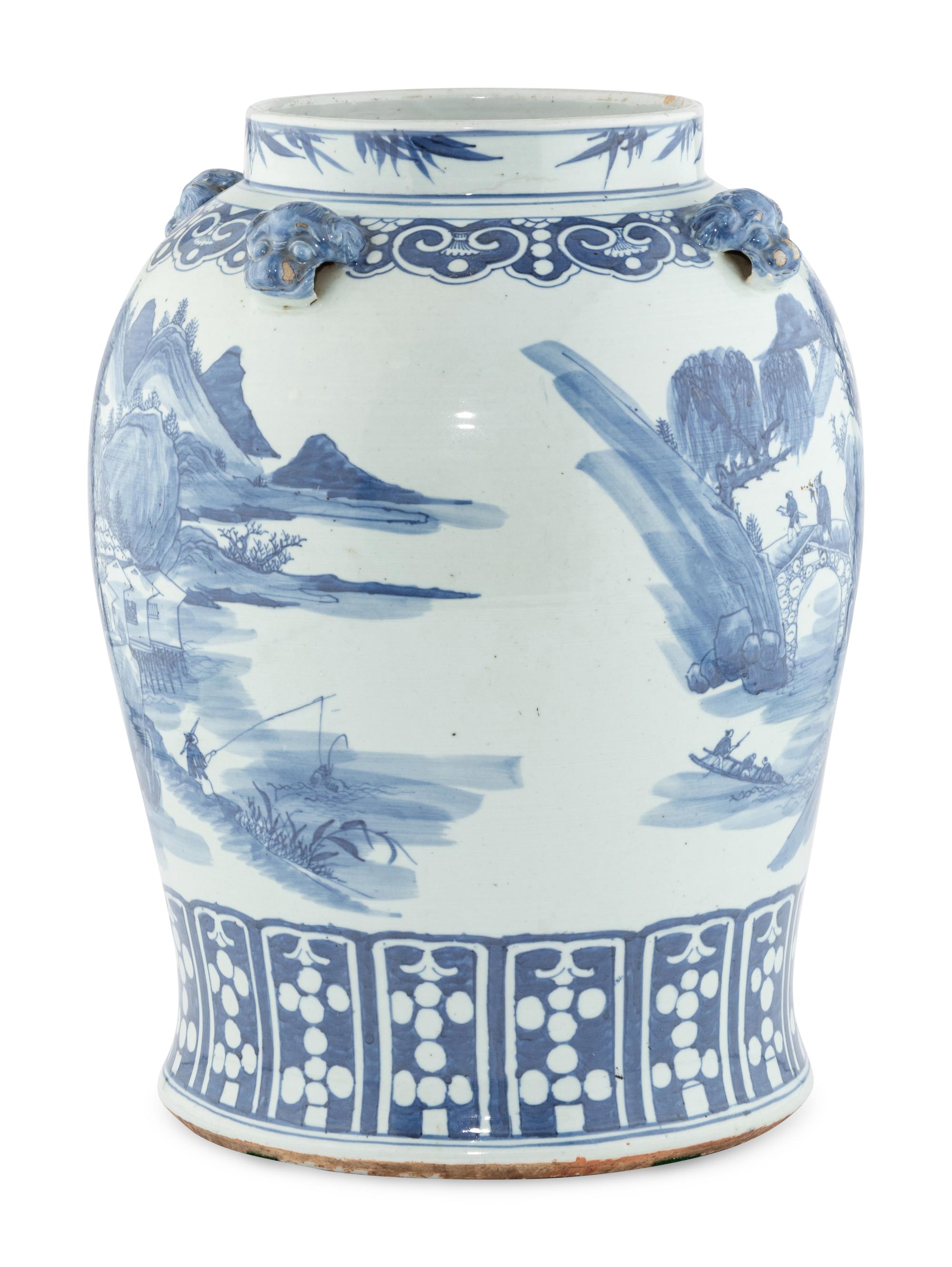 A Large Chinese Export Blue and White Porcelain Jar