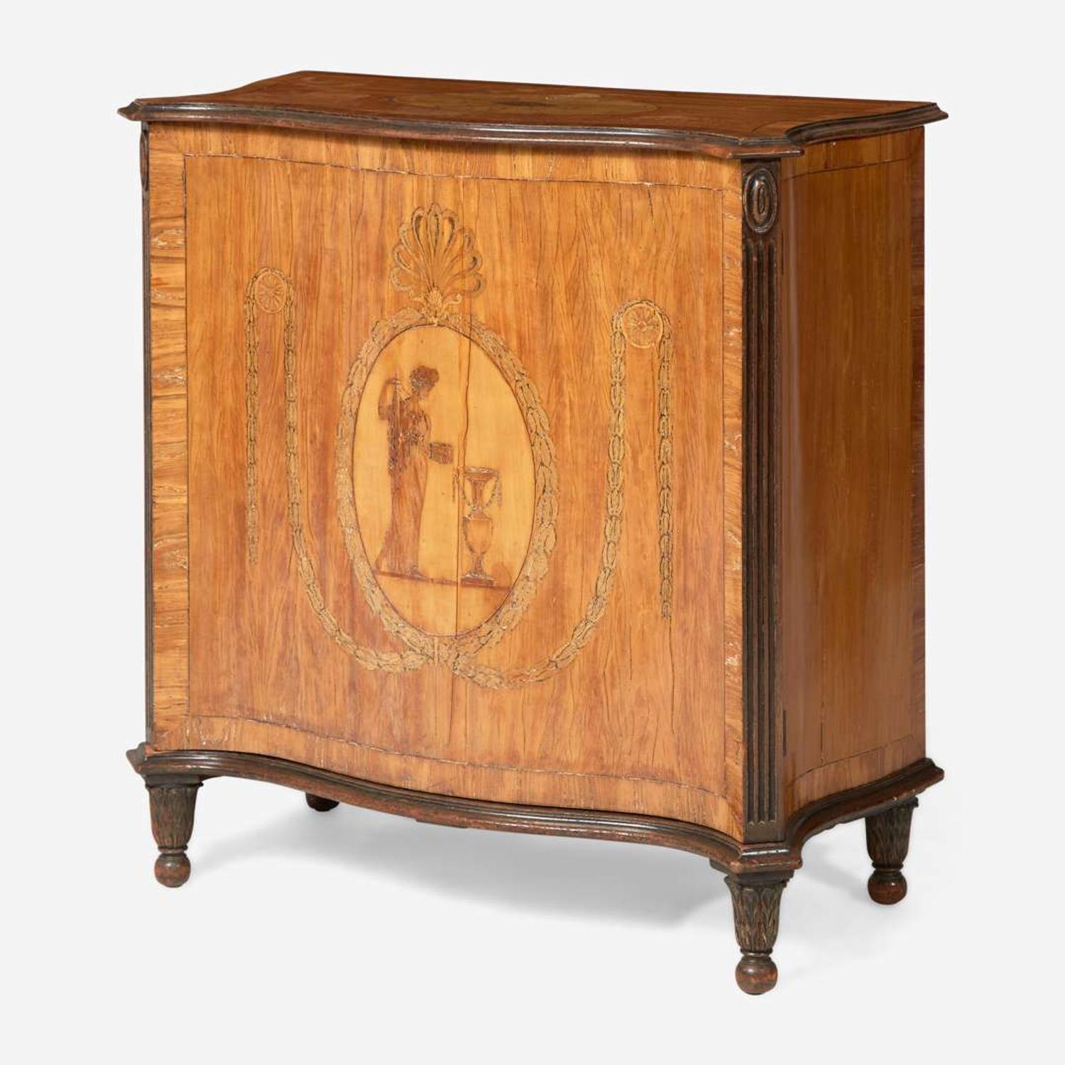A George III Neoclassical serpentine inlaid satinwood cabinet late 18th or 19th century