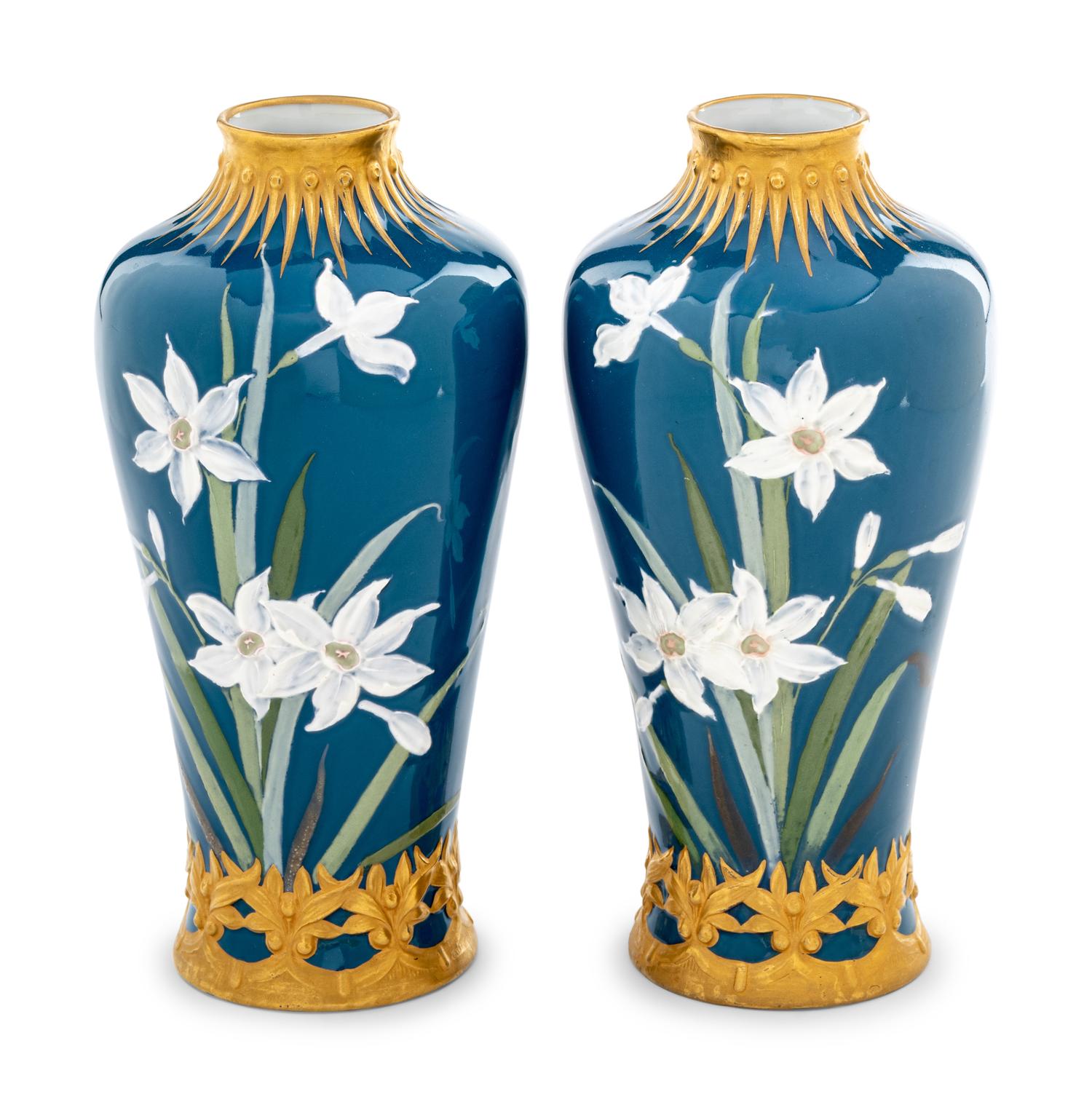 A Pair of German Pâte-sur-Pâte Porcelain Vases