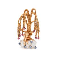 RUSER, YELLOW GOLD, CULTURED PEARL AND MULTIGEM BROOCH