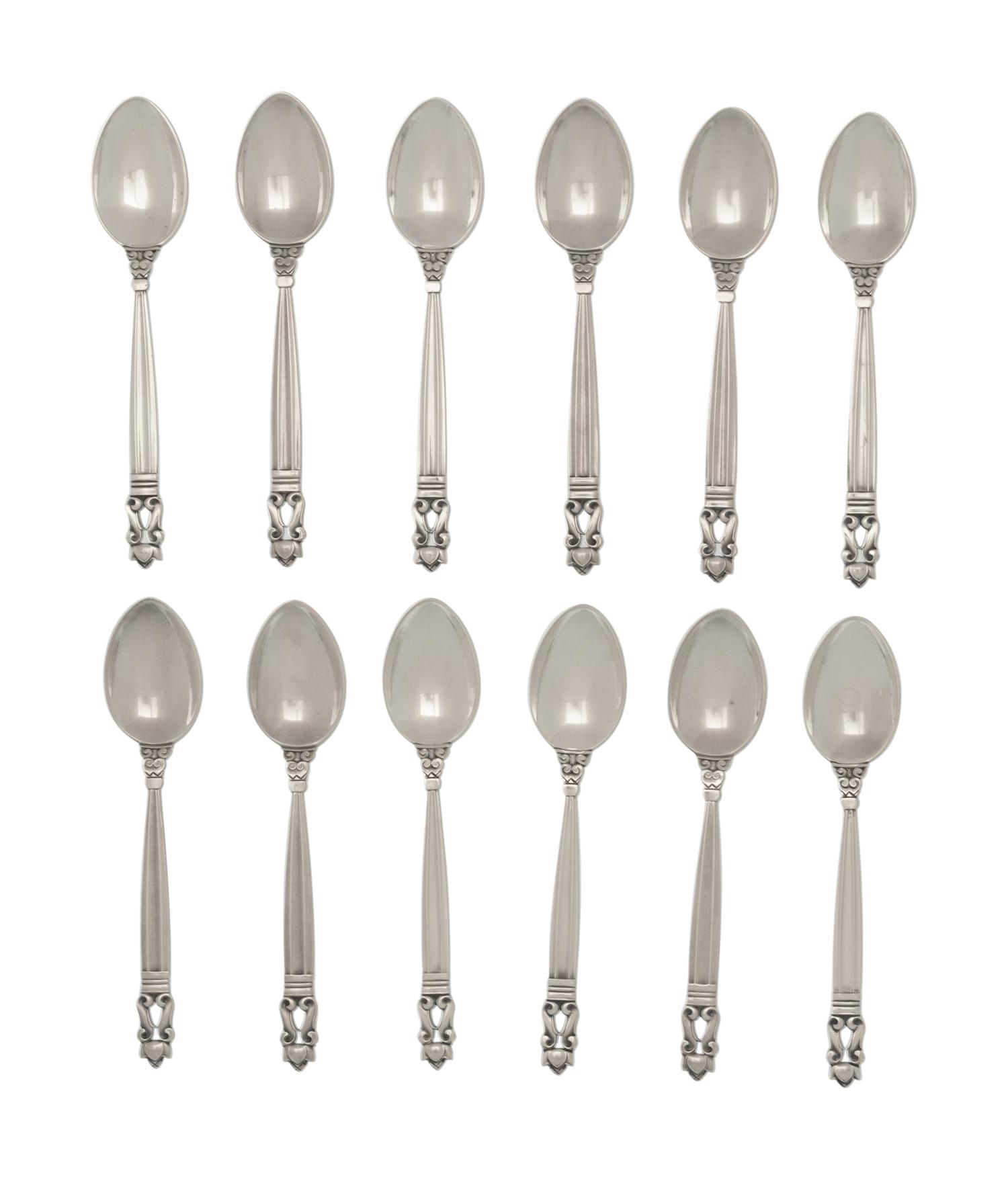 A Set of Twelve Georg Jensen Acorn Silver Teaspoons