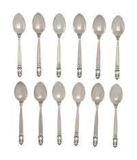 A Set of Twelve Georg Jensen Acorn Silver Teaspoons