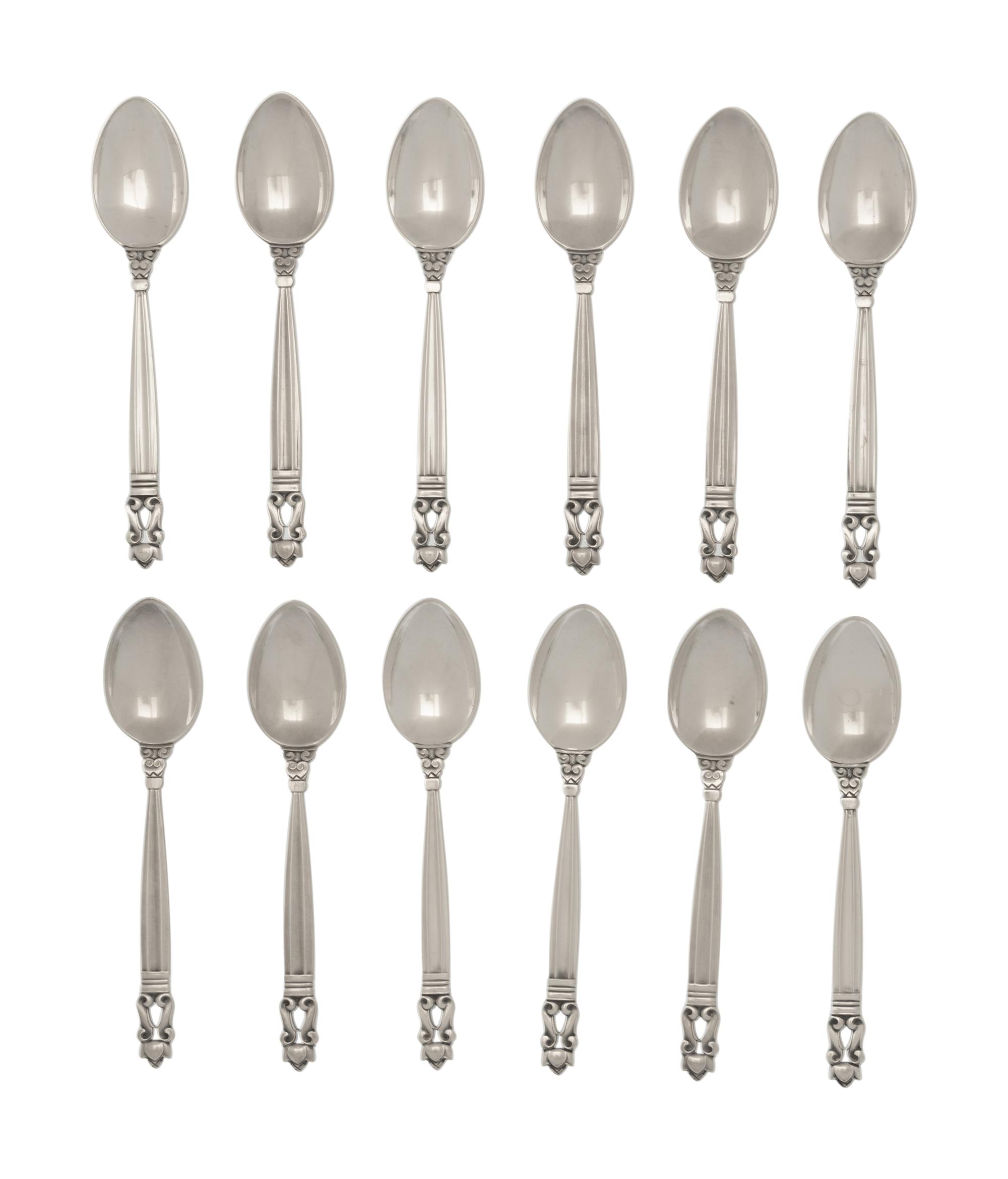 A Set of Twelve Georg Jensen Acorn Silver Teaspoons