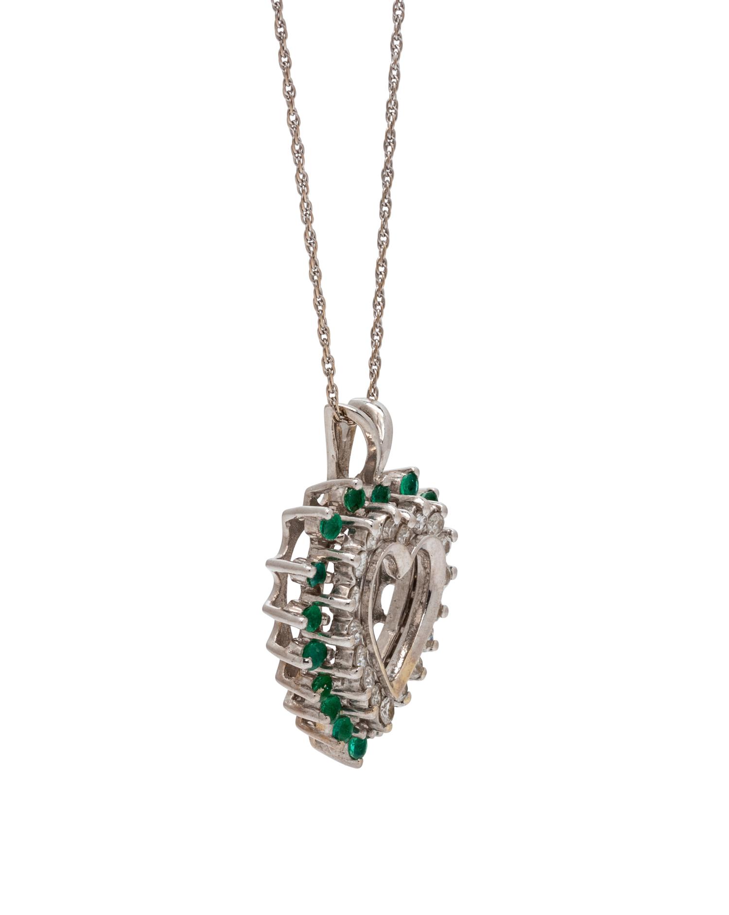 EMERALD AND DIAMOND HEART NECKLACE